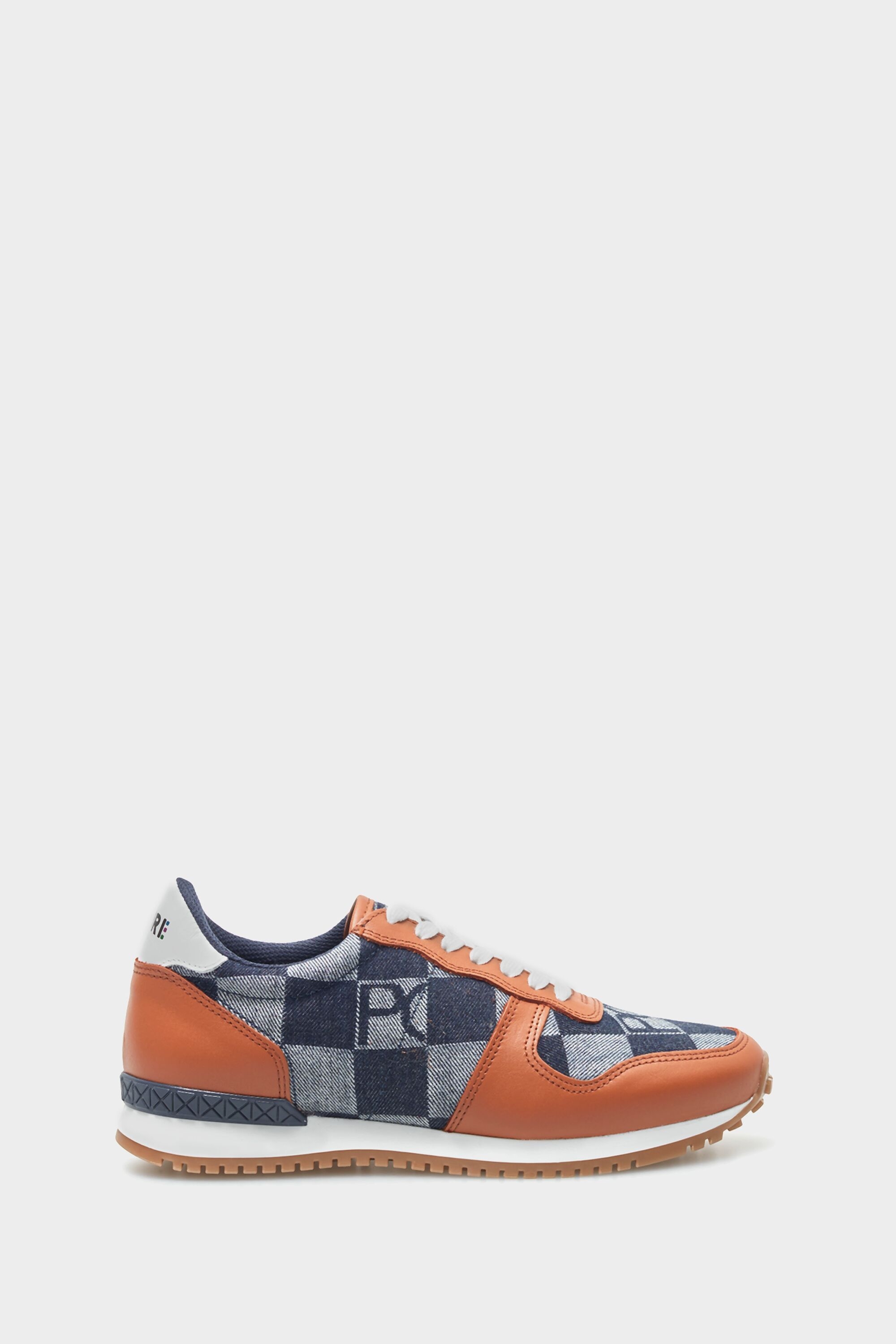 Leather and denim canvas sneakers