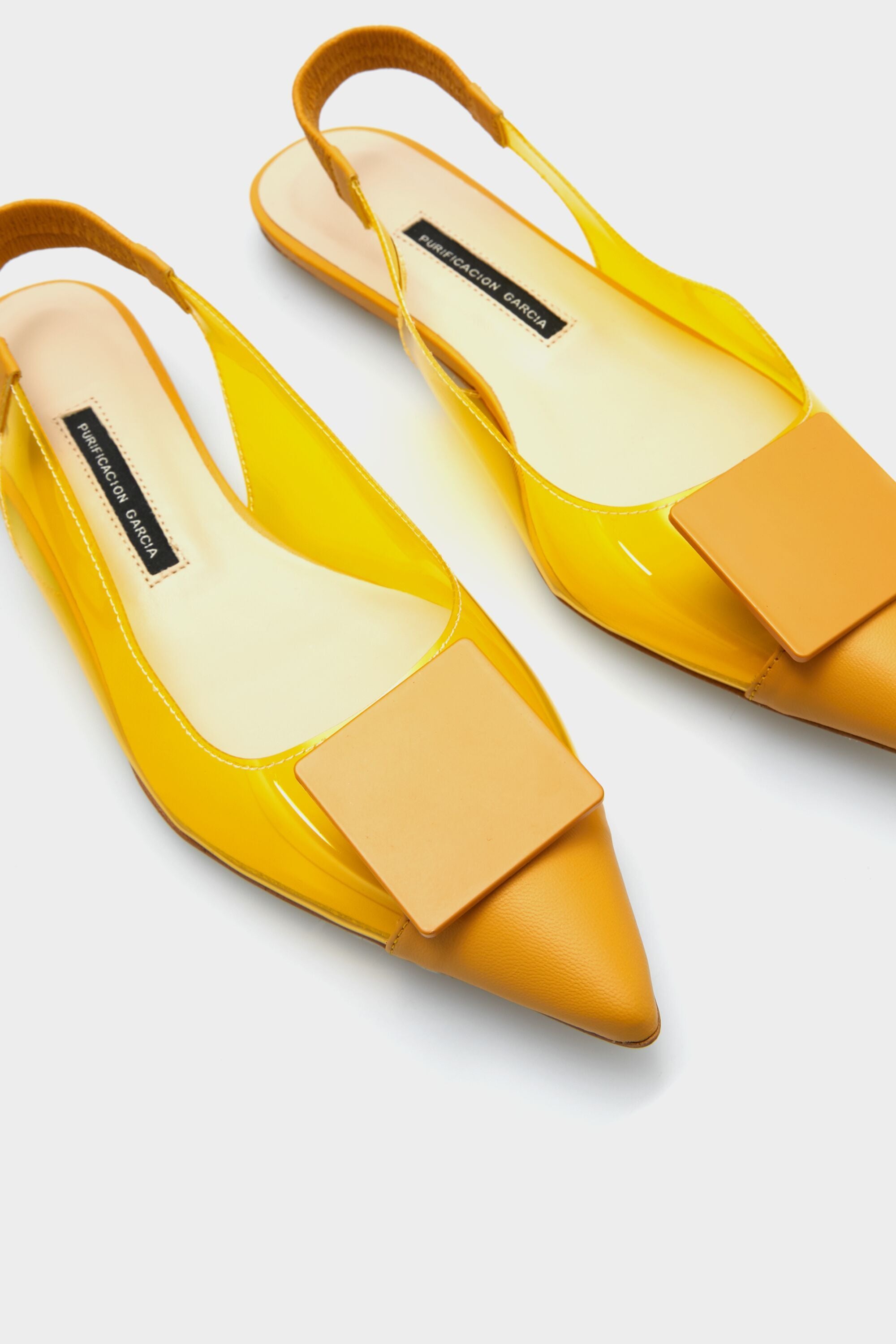 Vinyl slingback point-toe flats yellow 