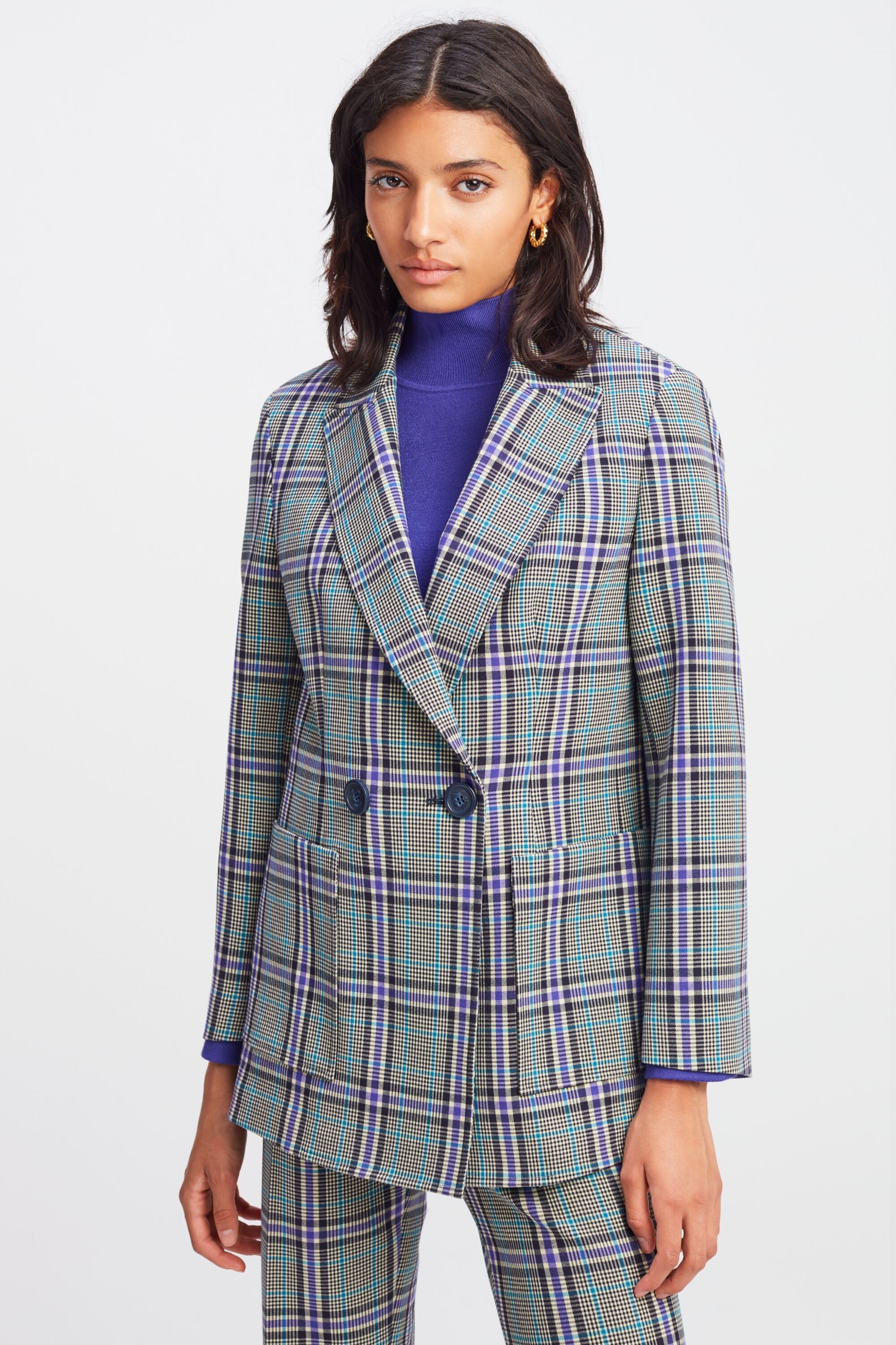 Checked double-breasted suit jacket