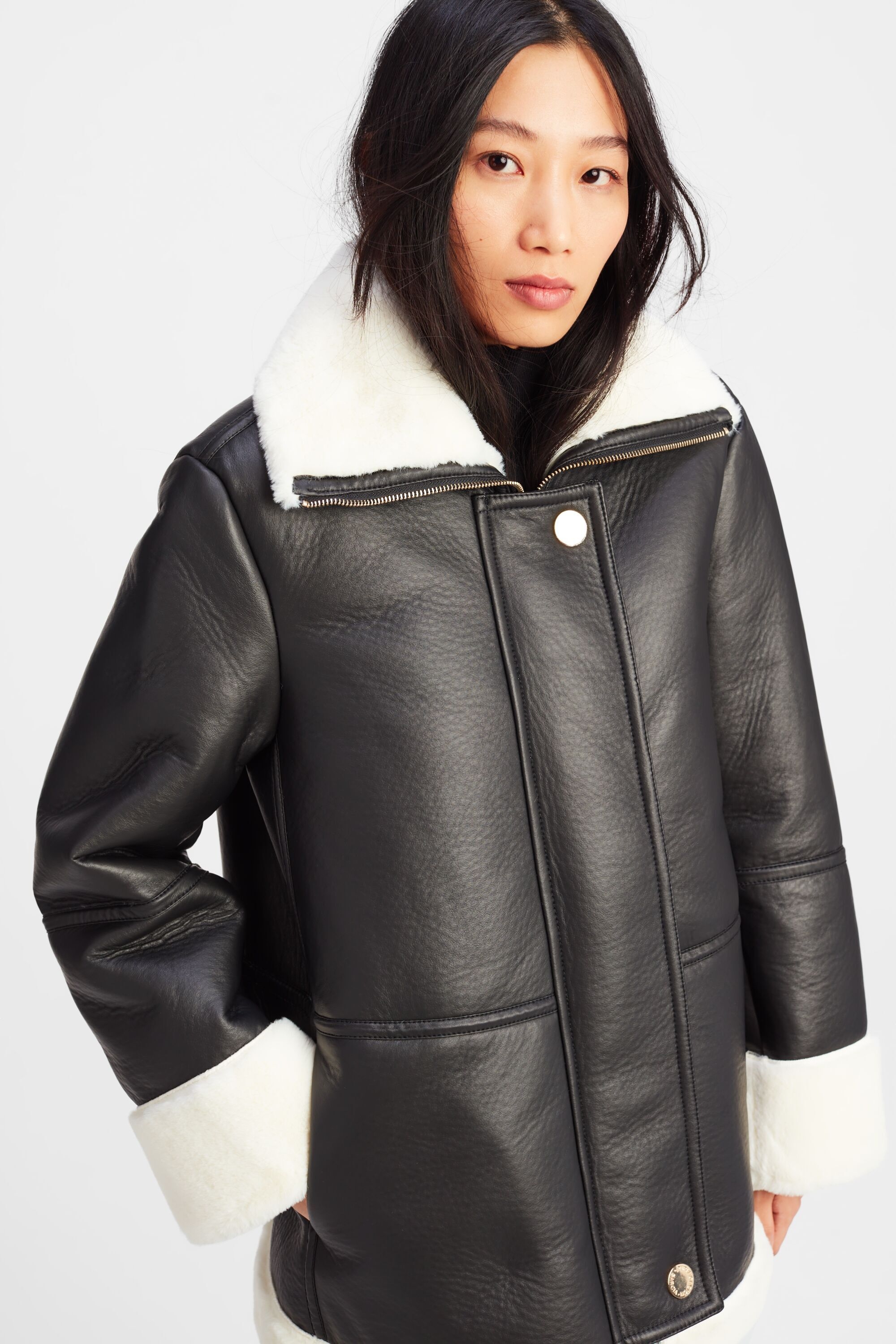 Double-faced faux leather A-line coat