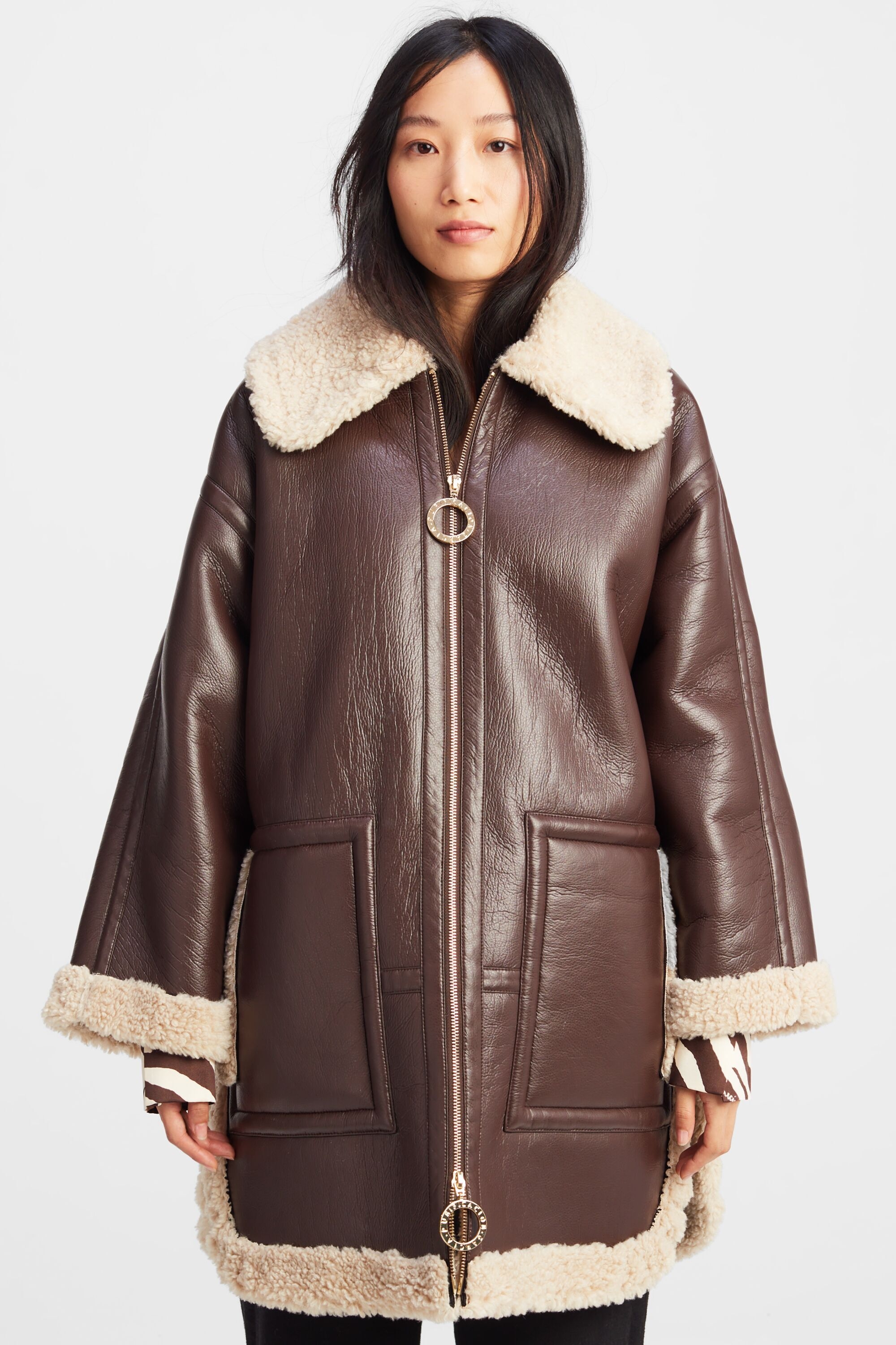 Faux leather oversized coat