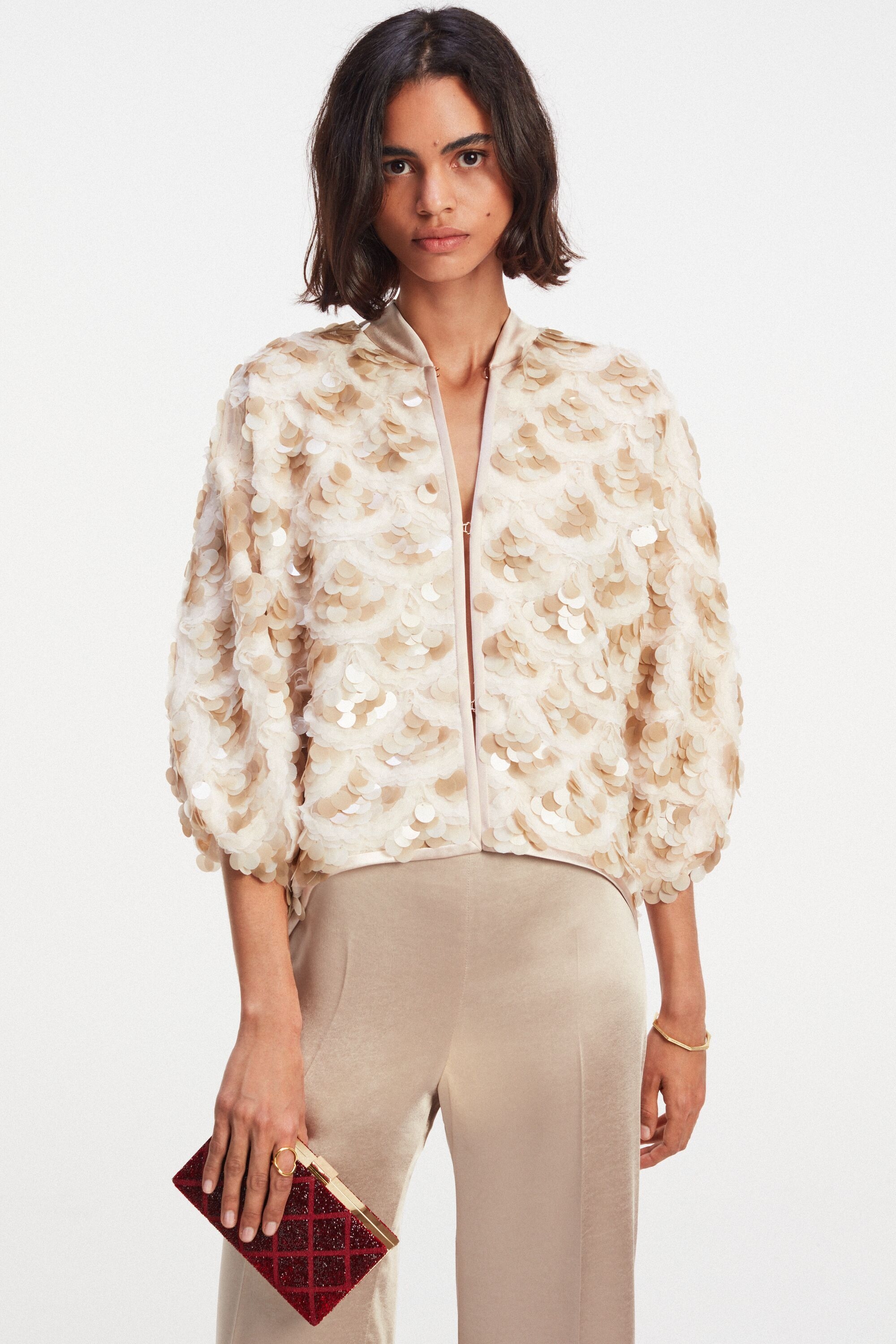 Sequined cocoon bomber jacket