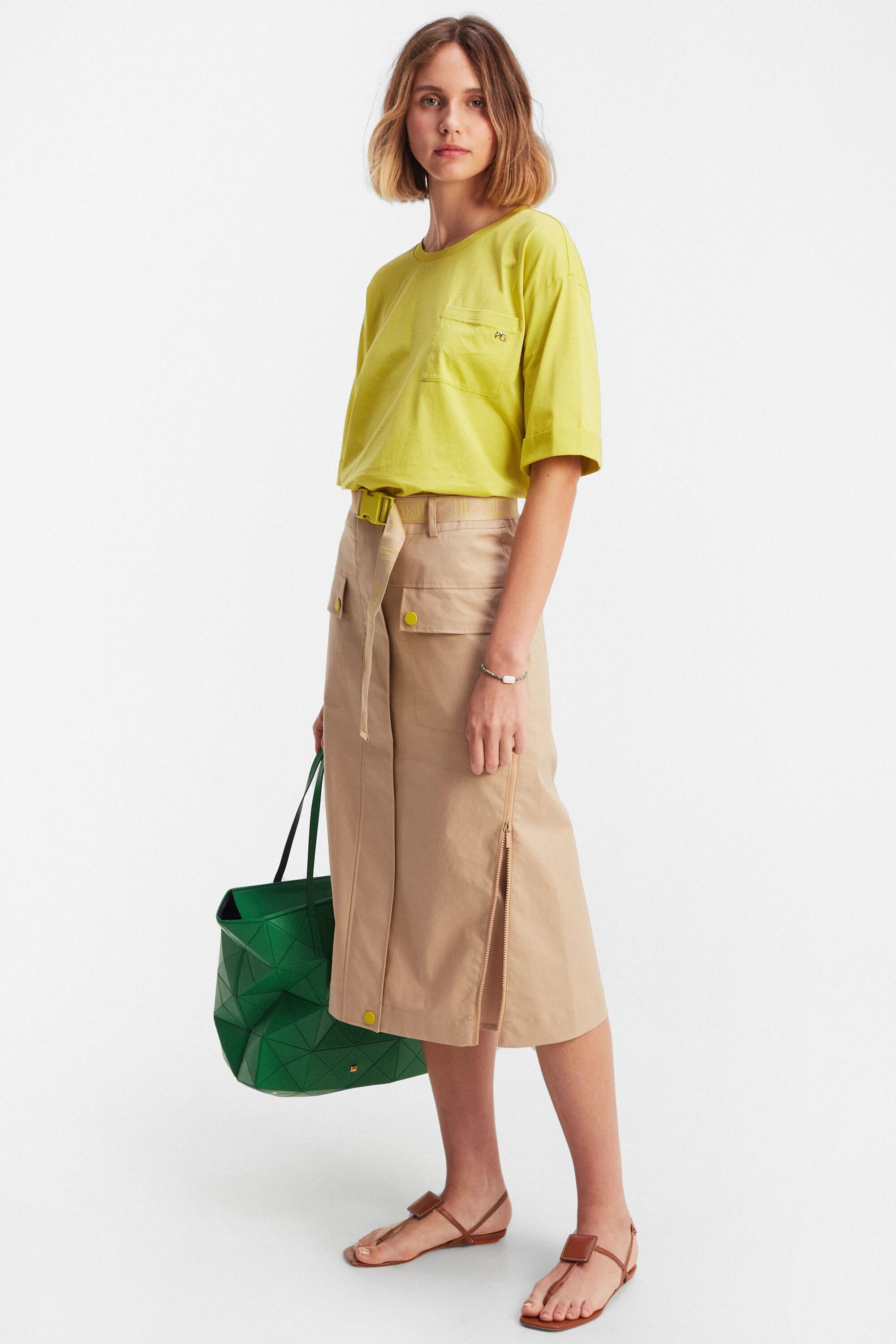Technical fabric A-line midi skirt