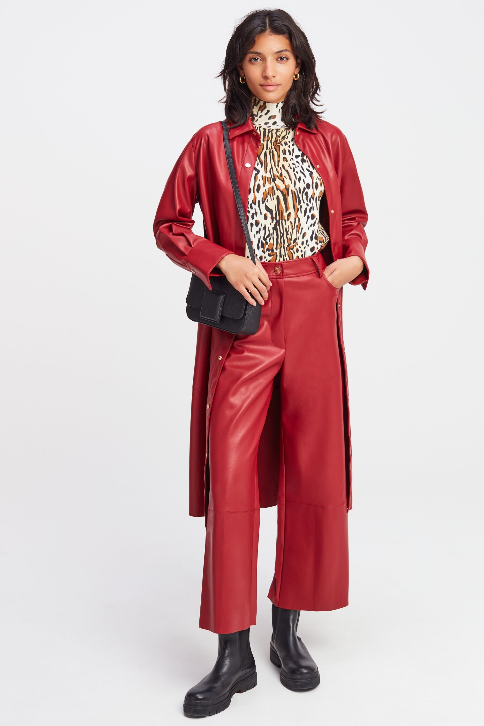 Faux leather wide-leg trousers