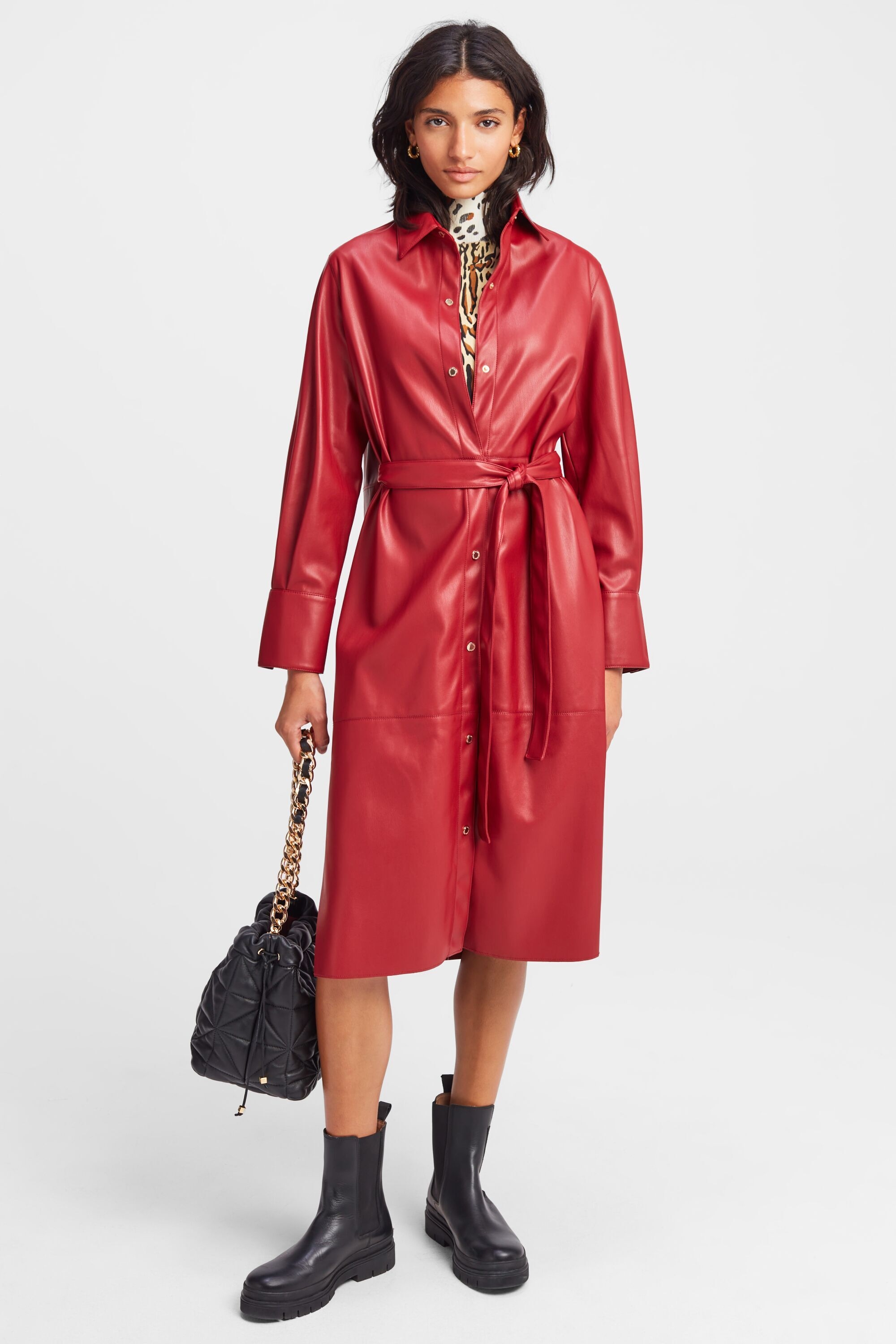 Faux leather straight fit shirt dress