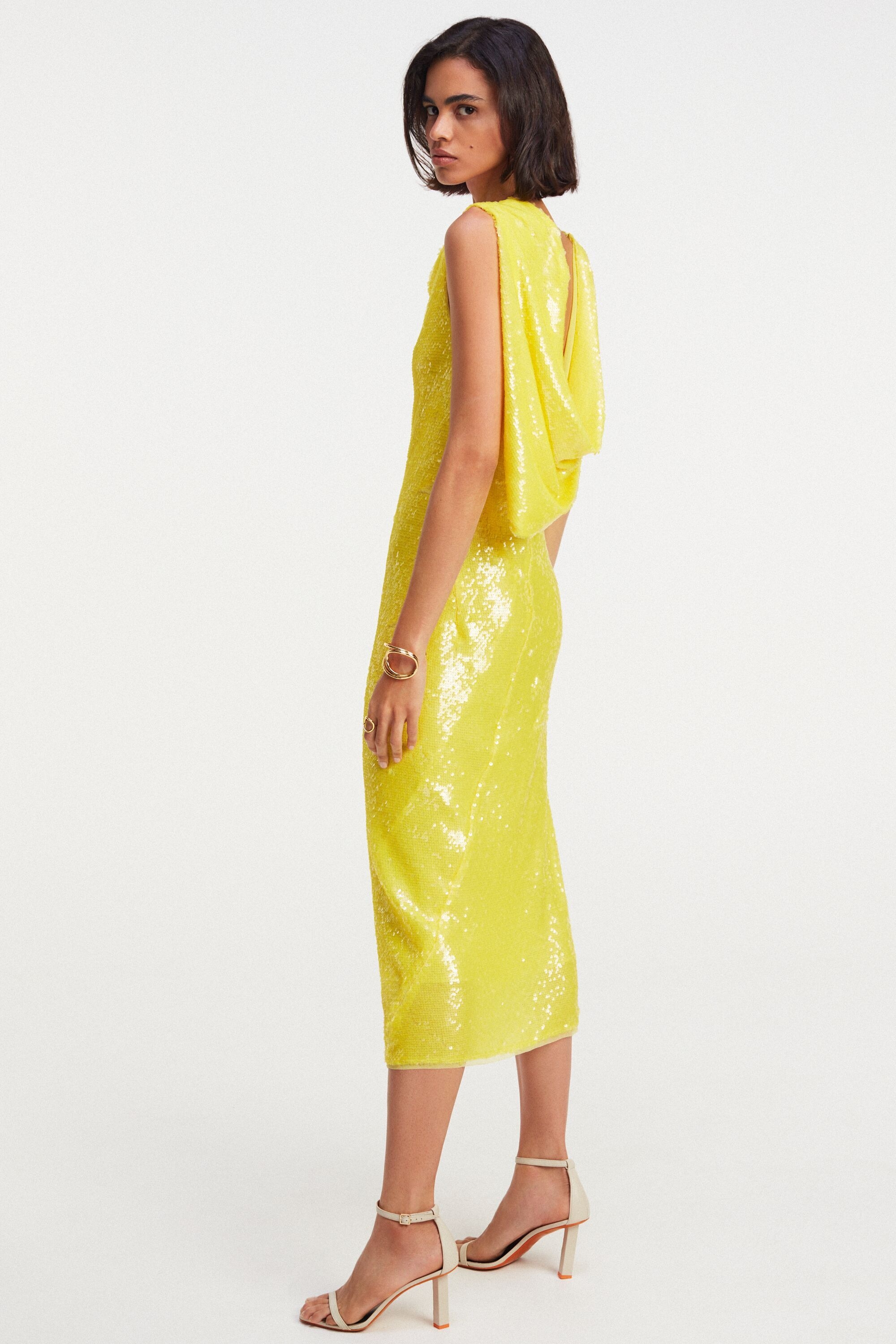 Sequined fitted midi dress yellow - Purificacion Garcia Netherlands