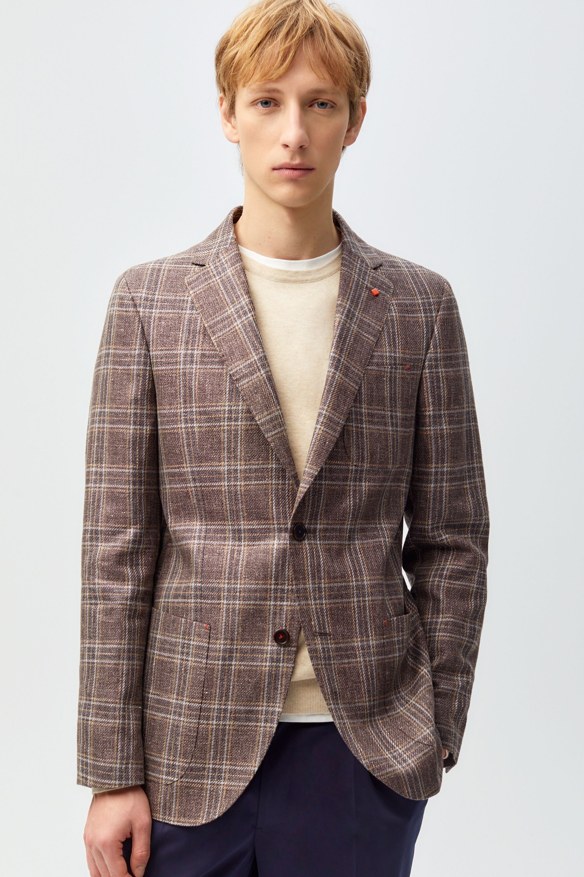 Checked linen relaxed fit blazer