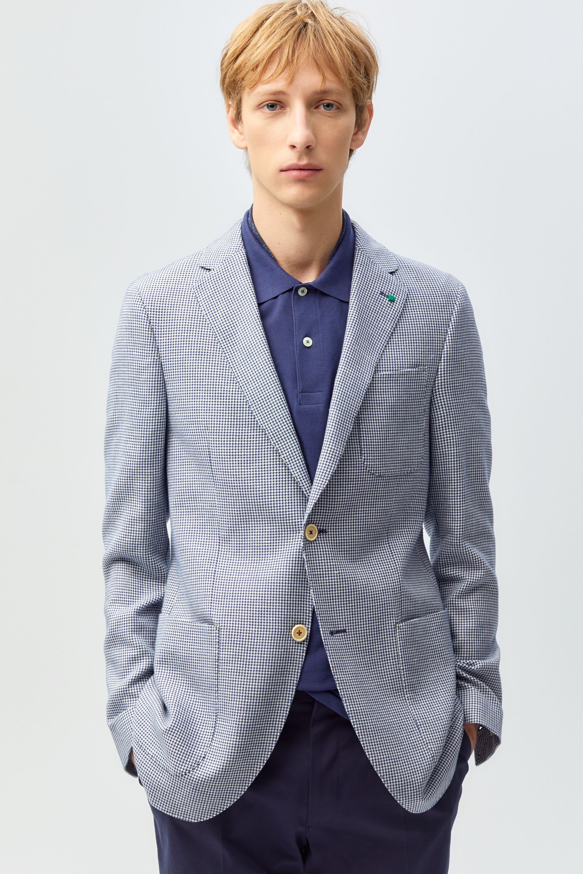 Houndstooth linen-blend relaxed fit blazer