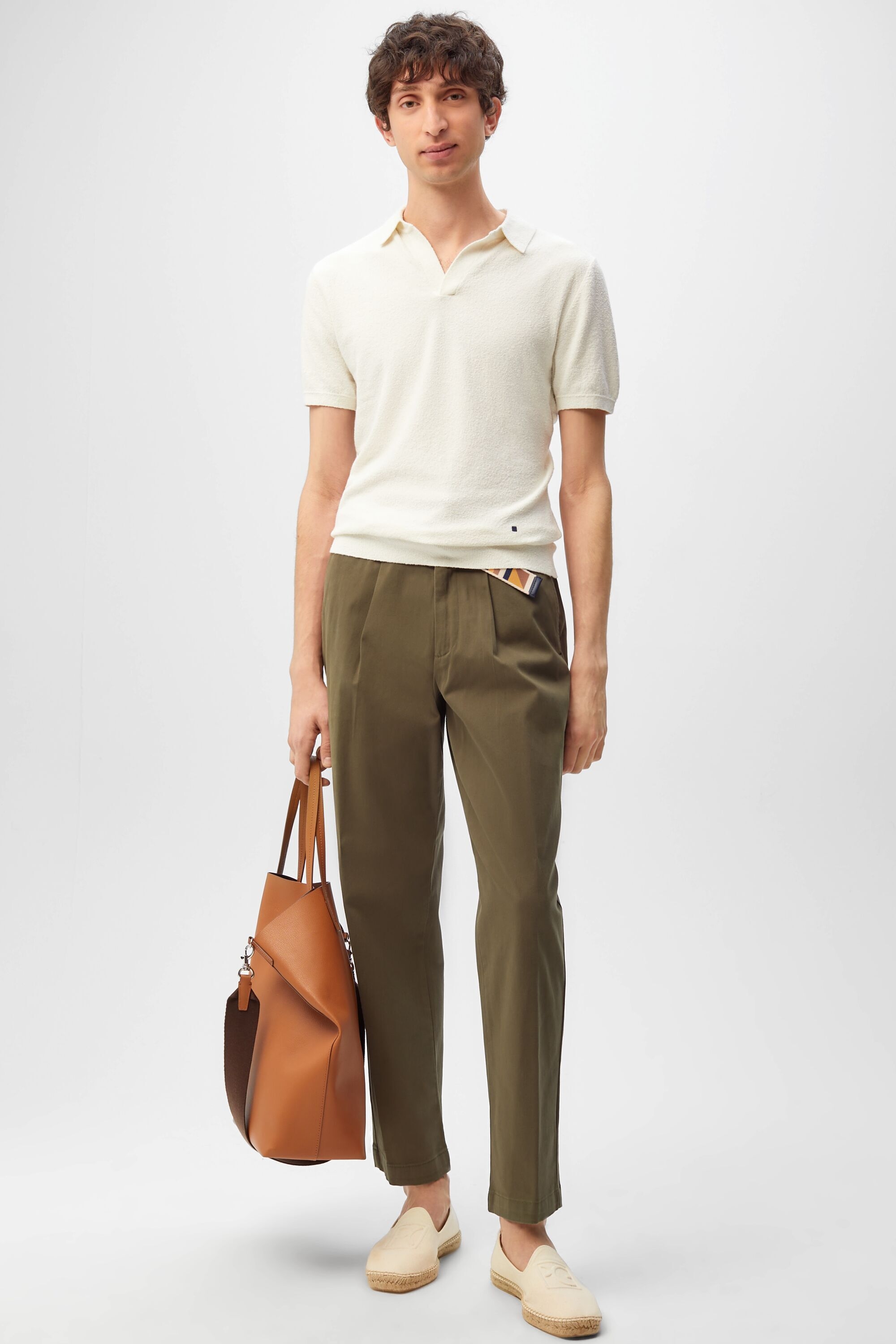 Pleated stretch-twill regular fit trousers