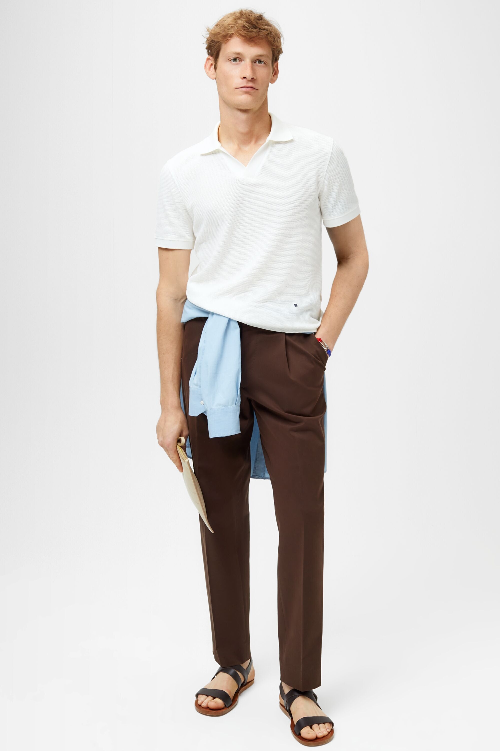 Pleated stretch-twill regular fit trousers