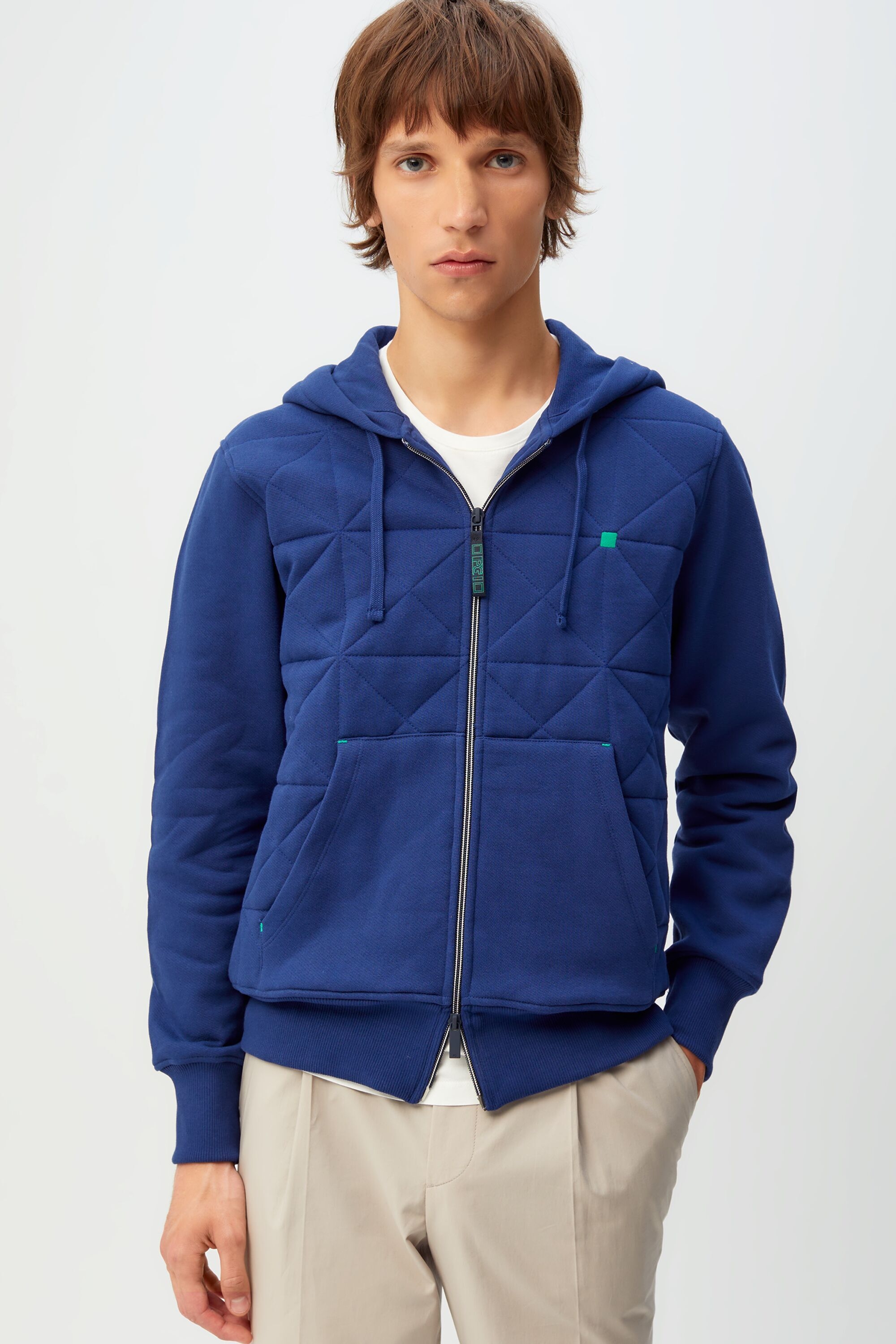 Origami quilted cotton zip-up hoodie