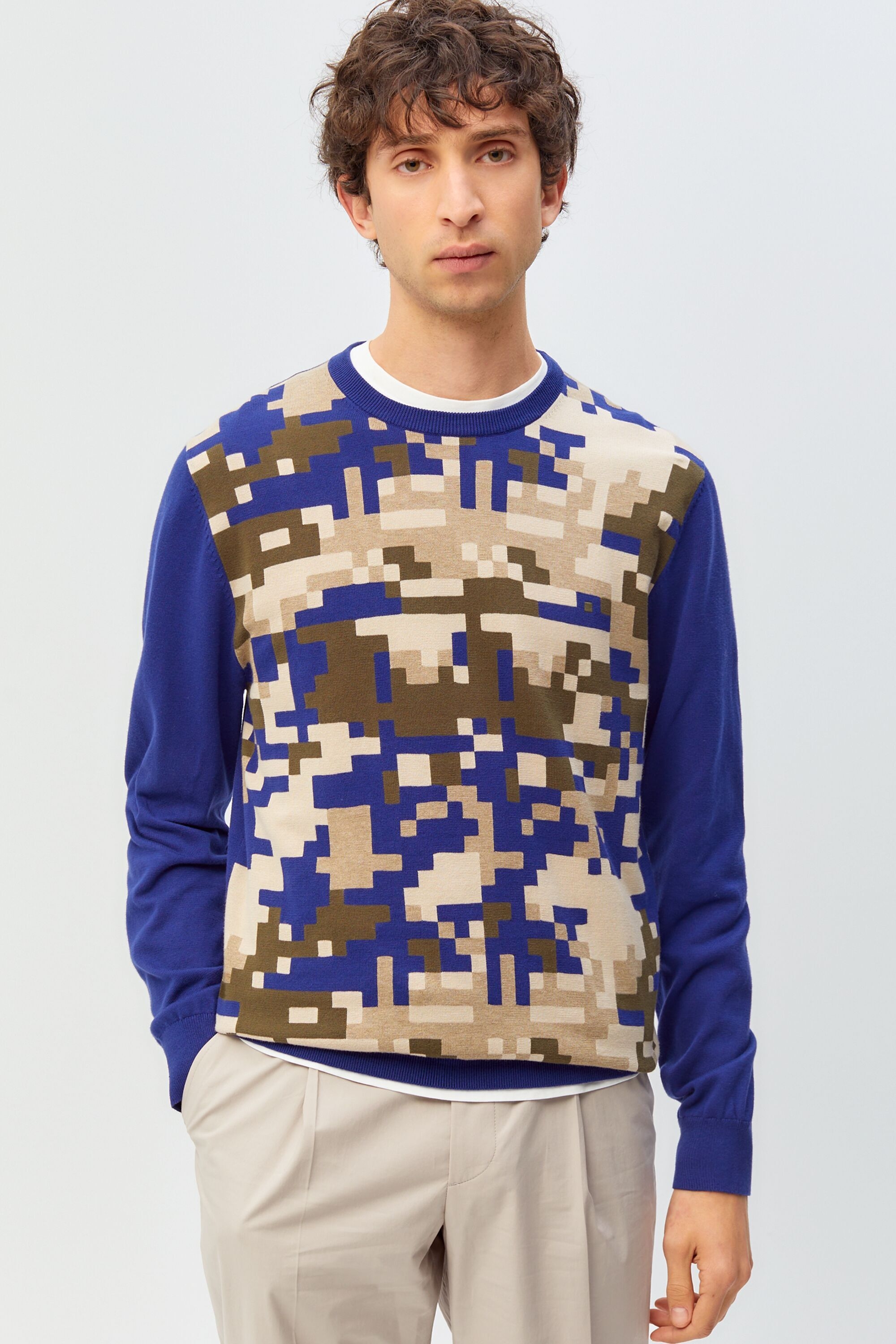 Camouflage intarsia cotton sweater