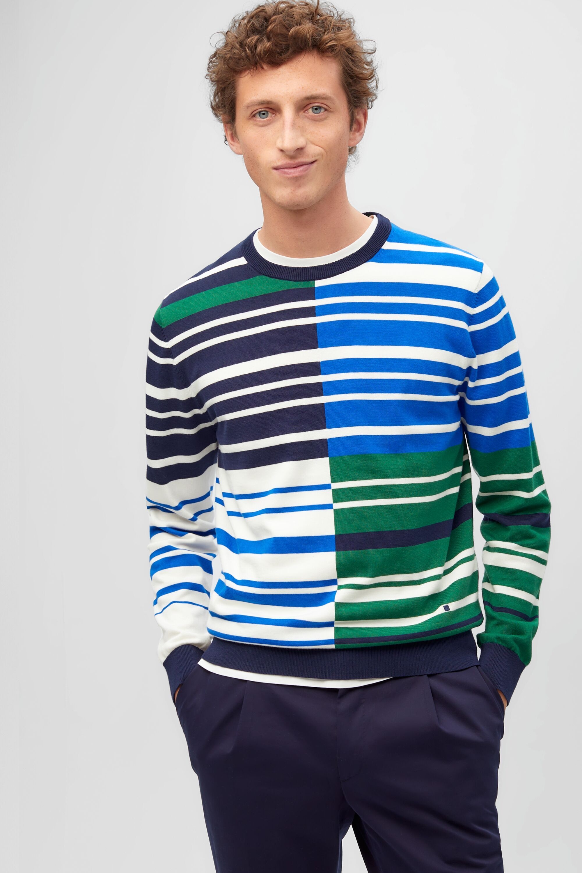 Colourblock striped pima cotton sweater