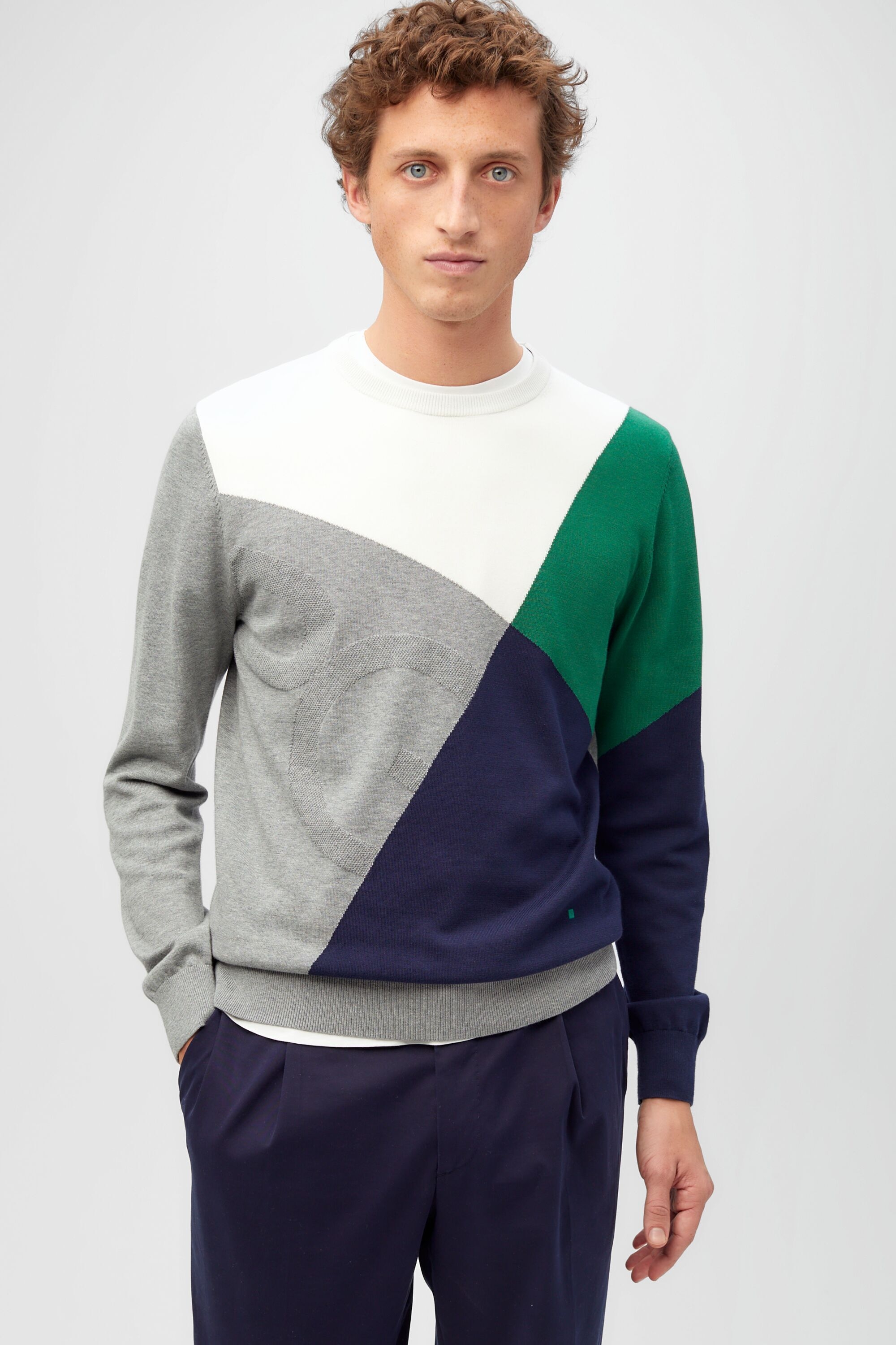 Colourblock intarsia pima cotton sweater