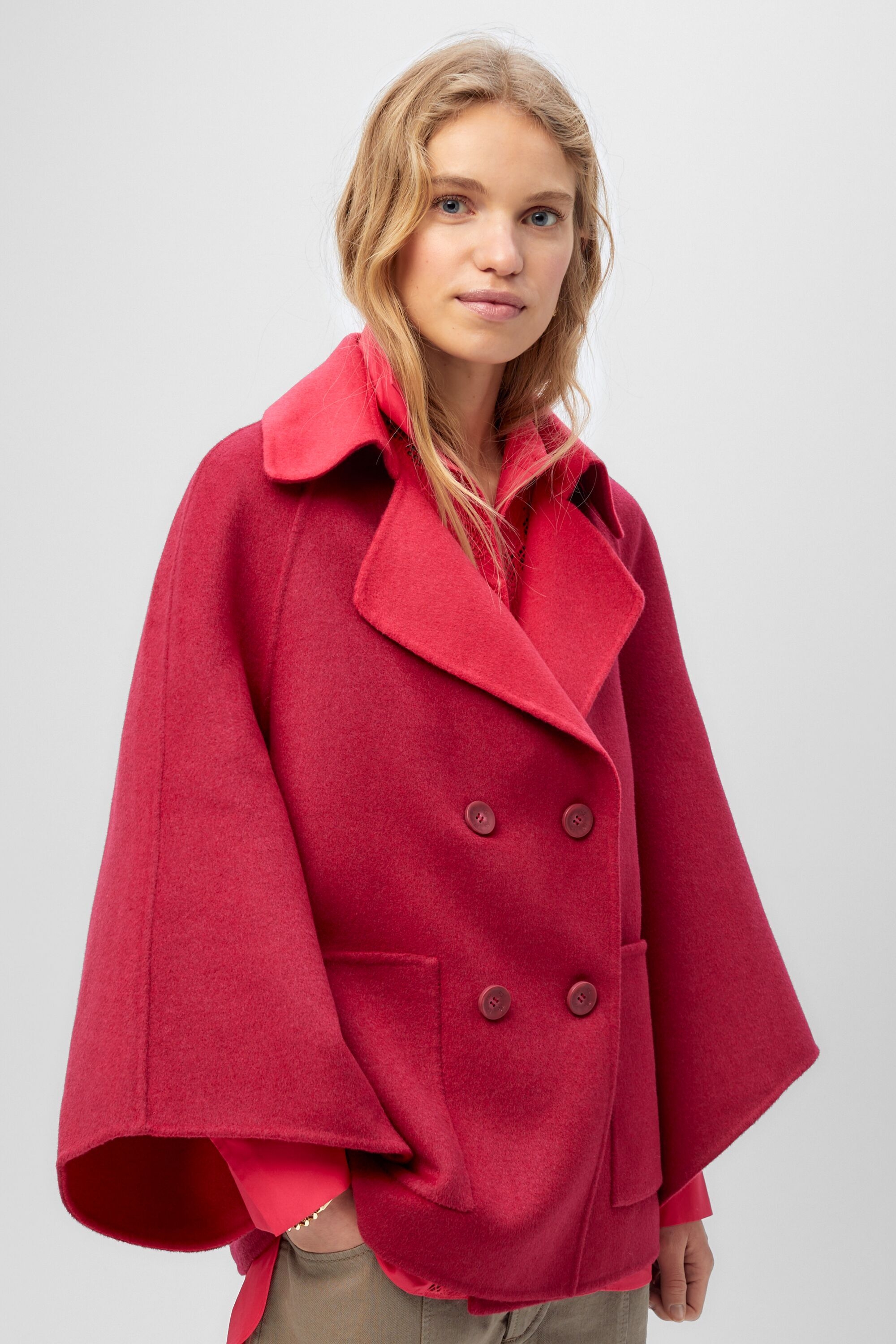 Double-faced wool double-breasted coat