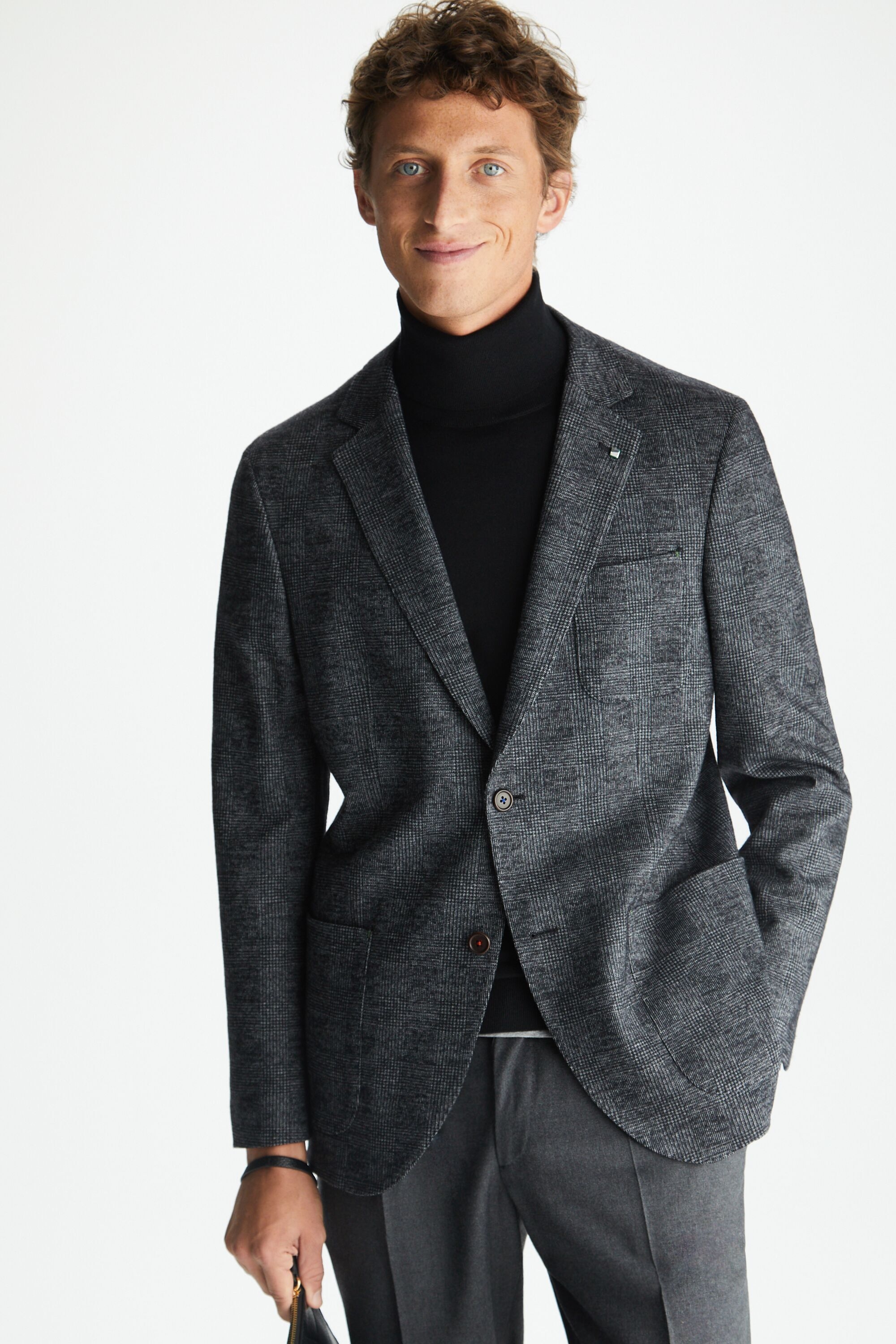 Prince of Wales knit relaxed fit blazer gray - Purificacion Garcia ...