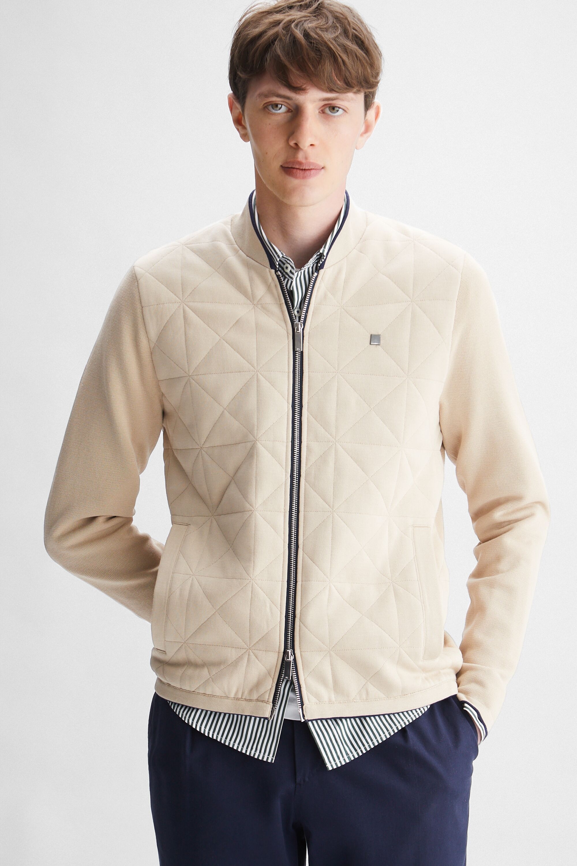 Origami quilted cotton bomber jacket sand Purificacion Garcia United