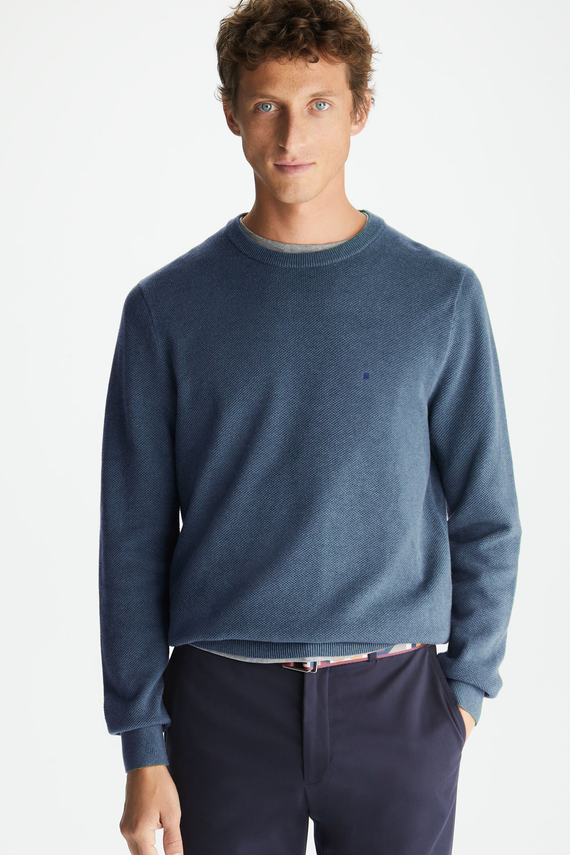 Structured cotton sweater grayish blue - Purificacion Garcia Portugal