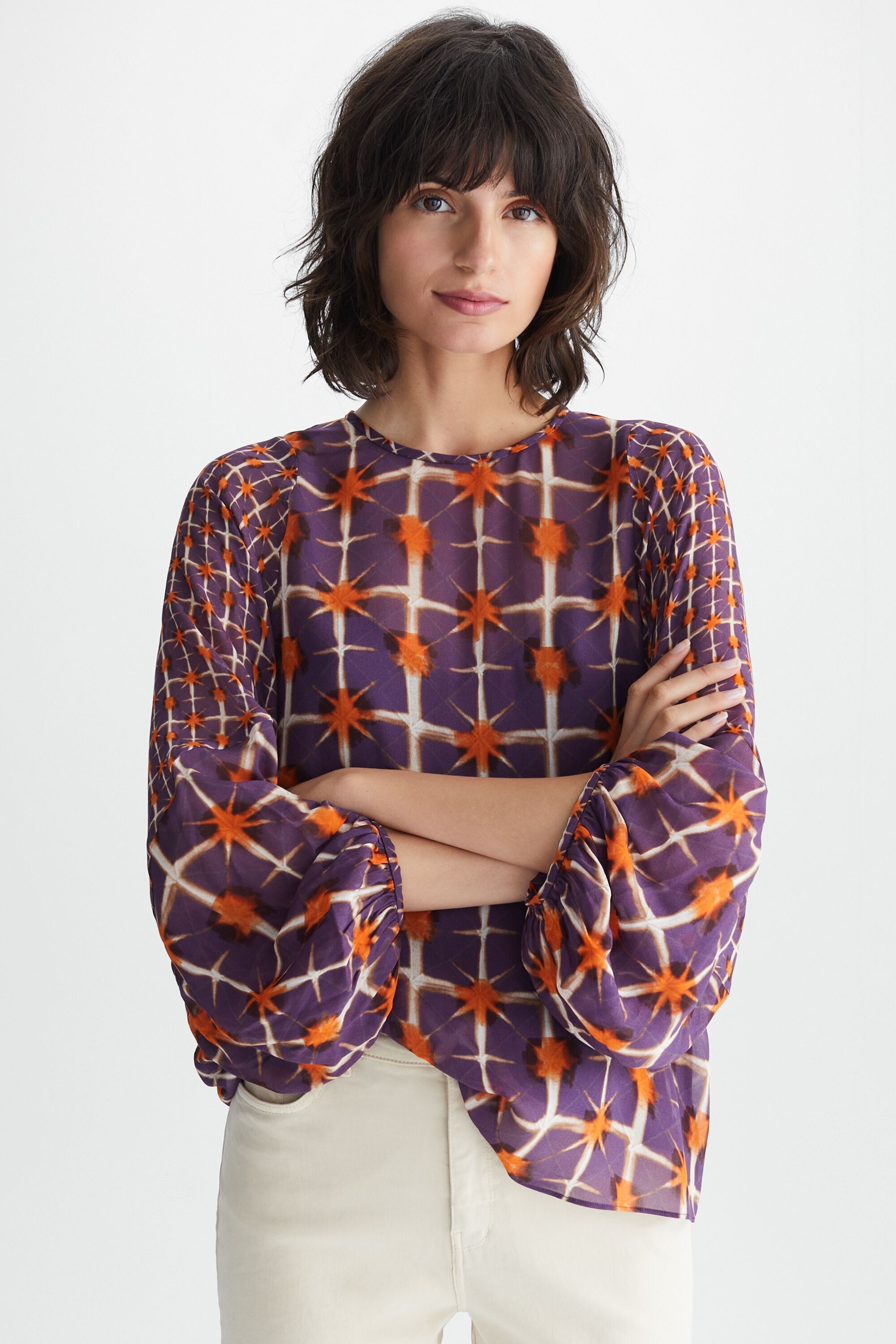 Printed georgette crepe oversize blouse