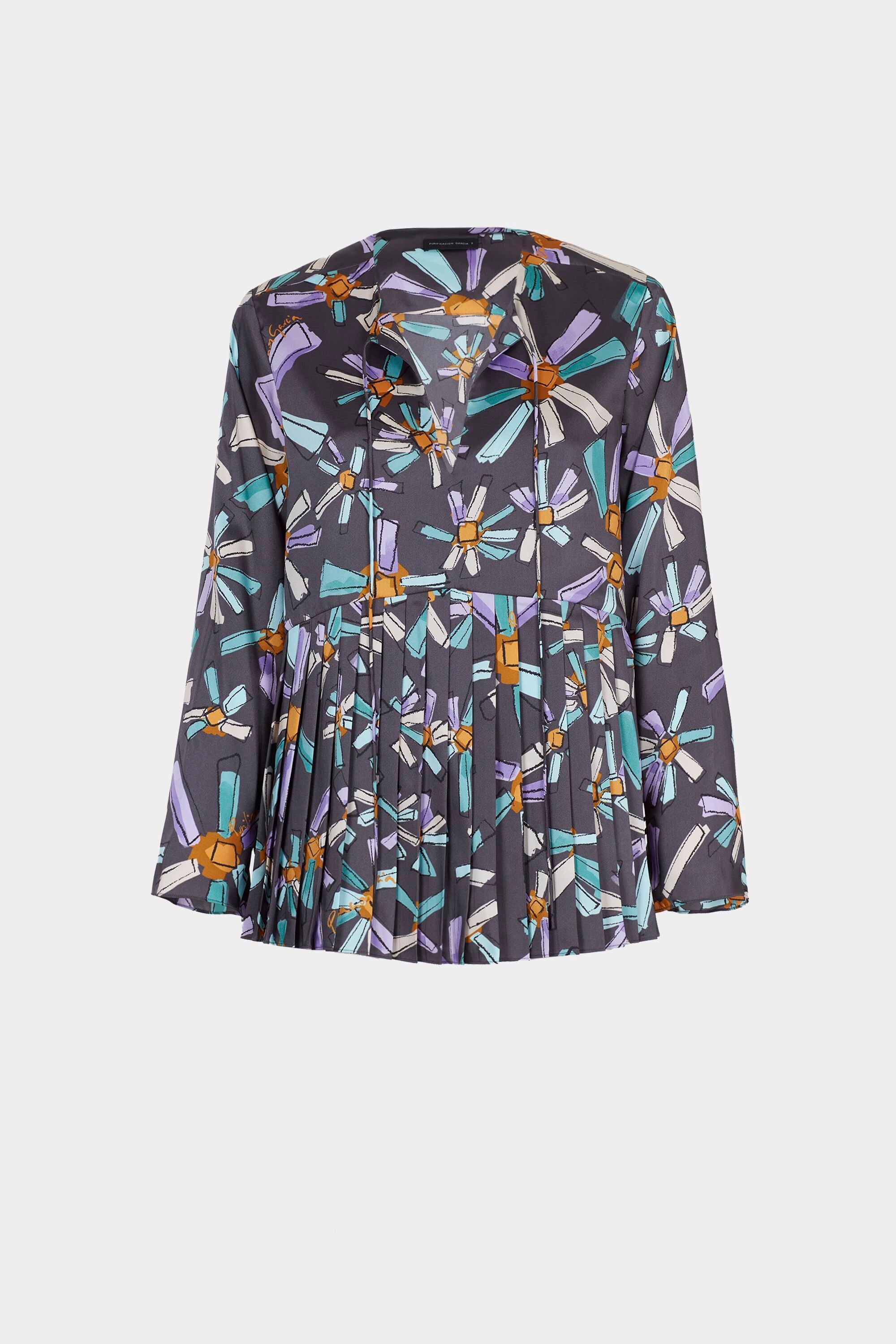 Printed twill pleated blouse multicolor - Purificacion Garcia Greece