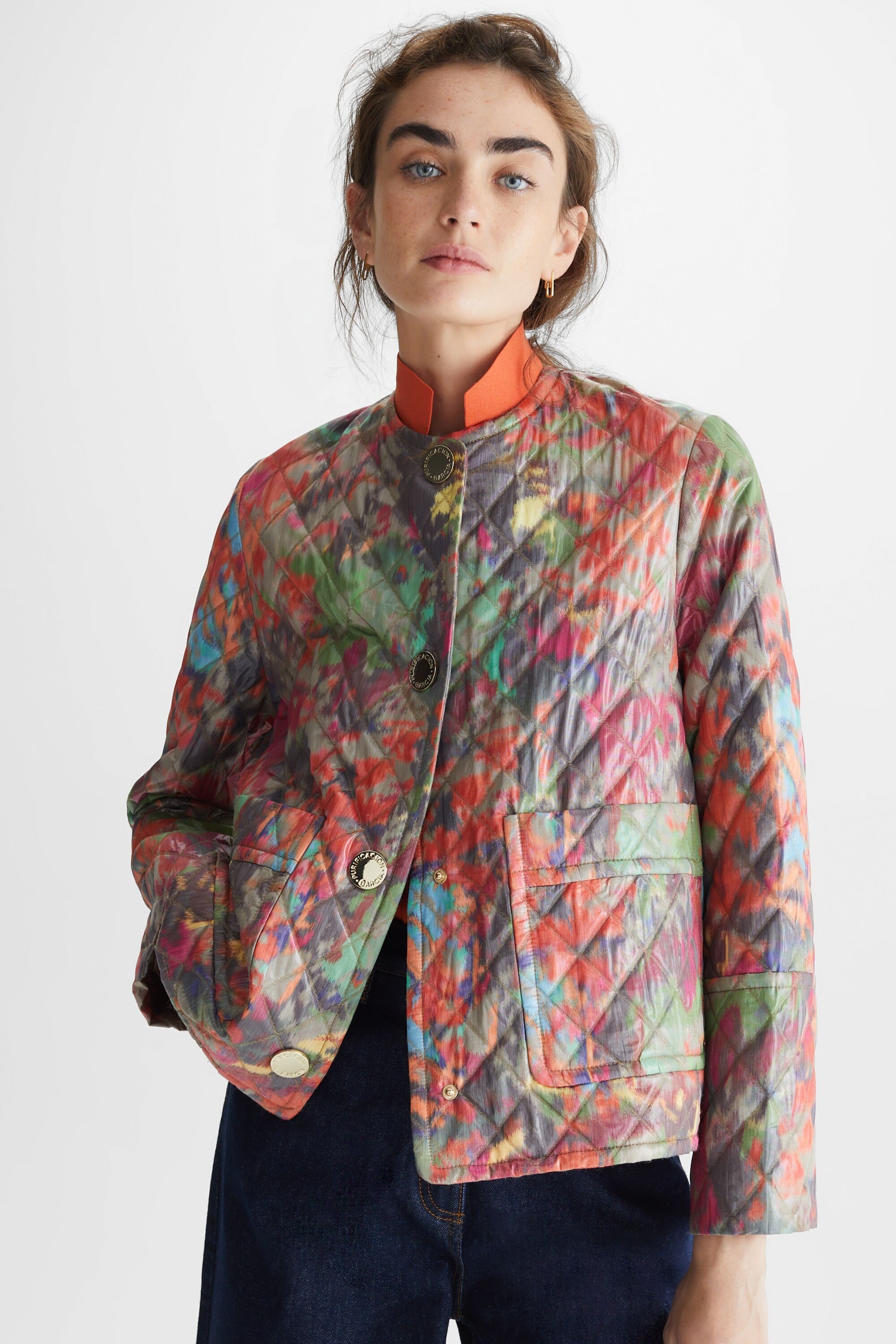 Ikat print quilted jacket