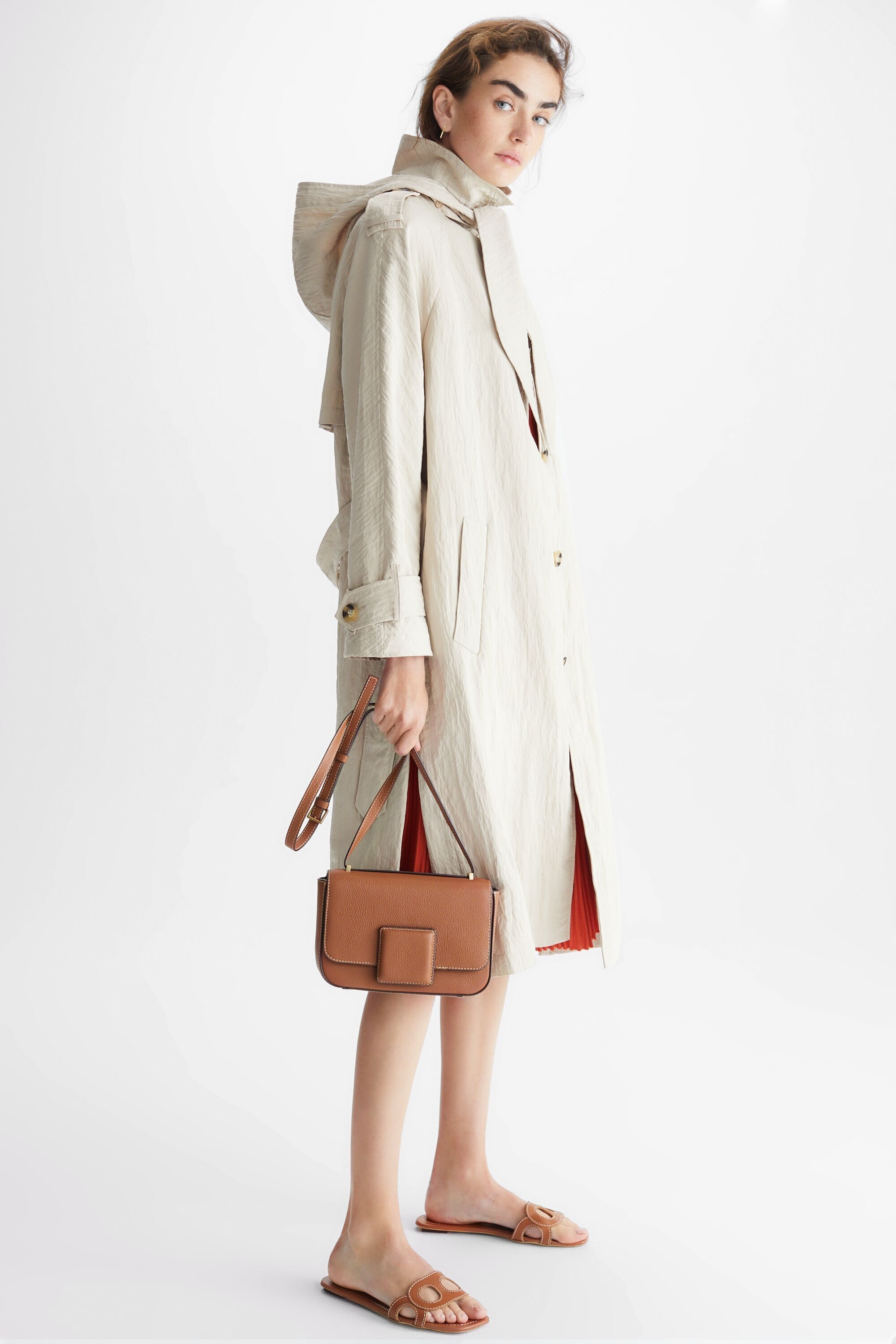 Technical fabric A-line trench coat