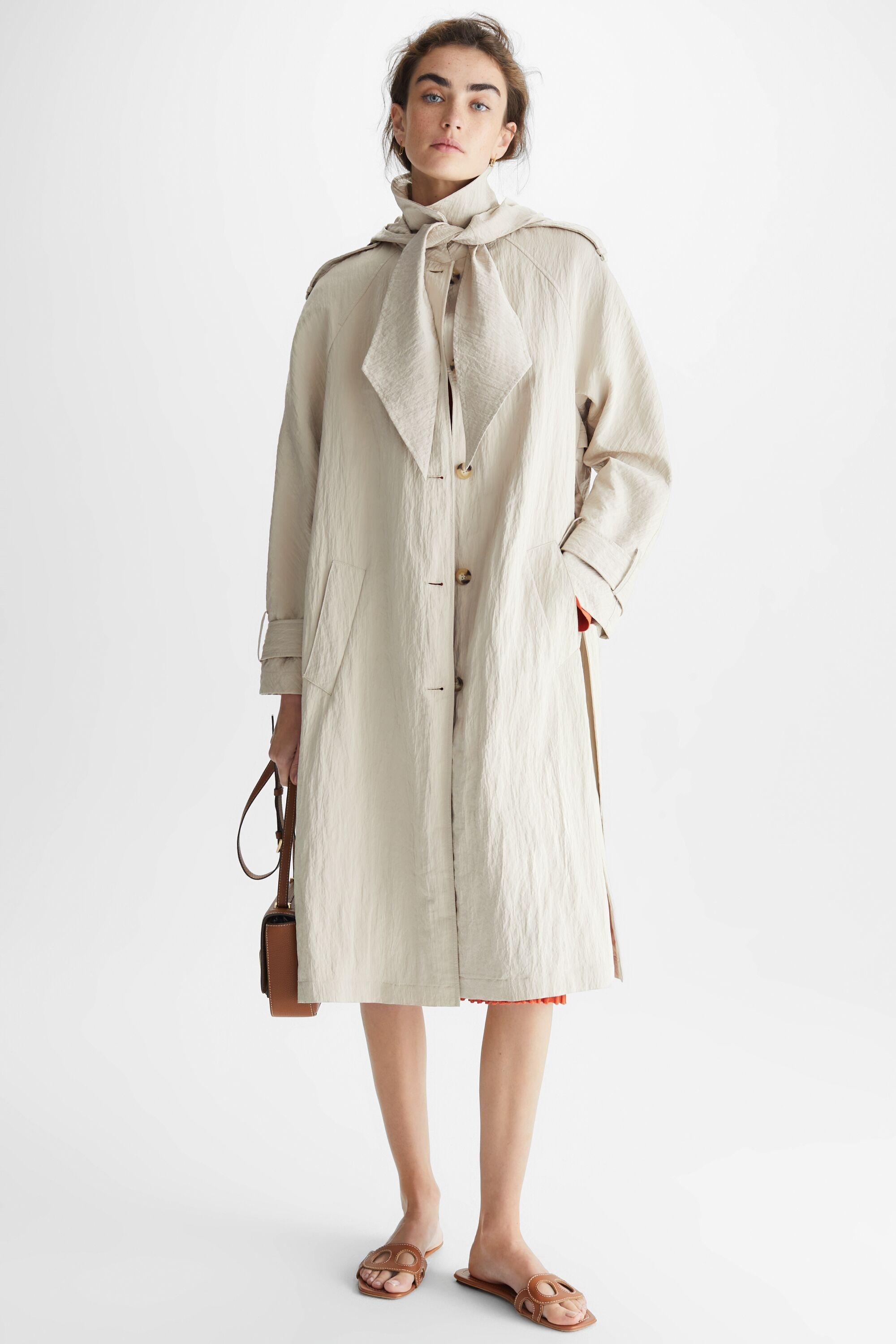 Technical fabric A-line trench coat