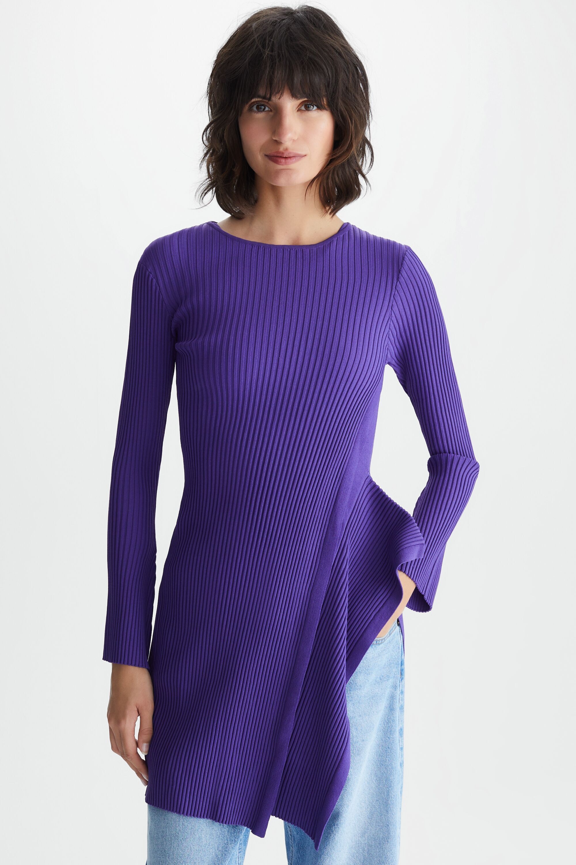 Stretch-knit fitted longline sweater