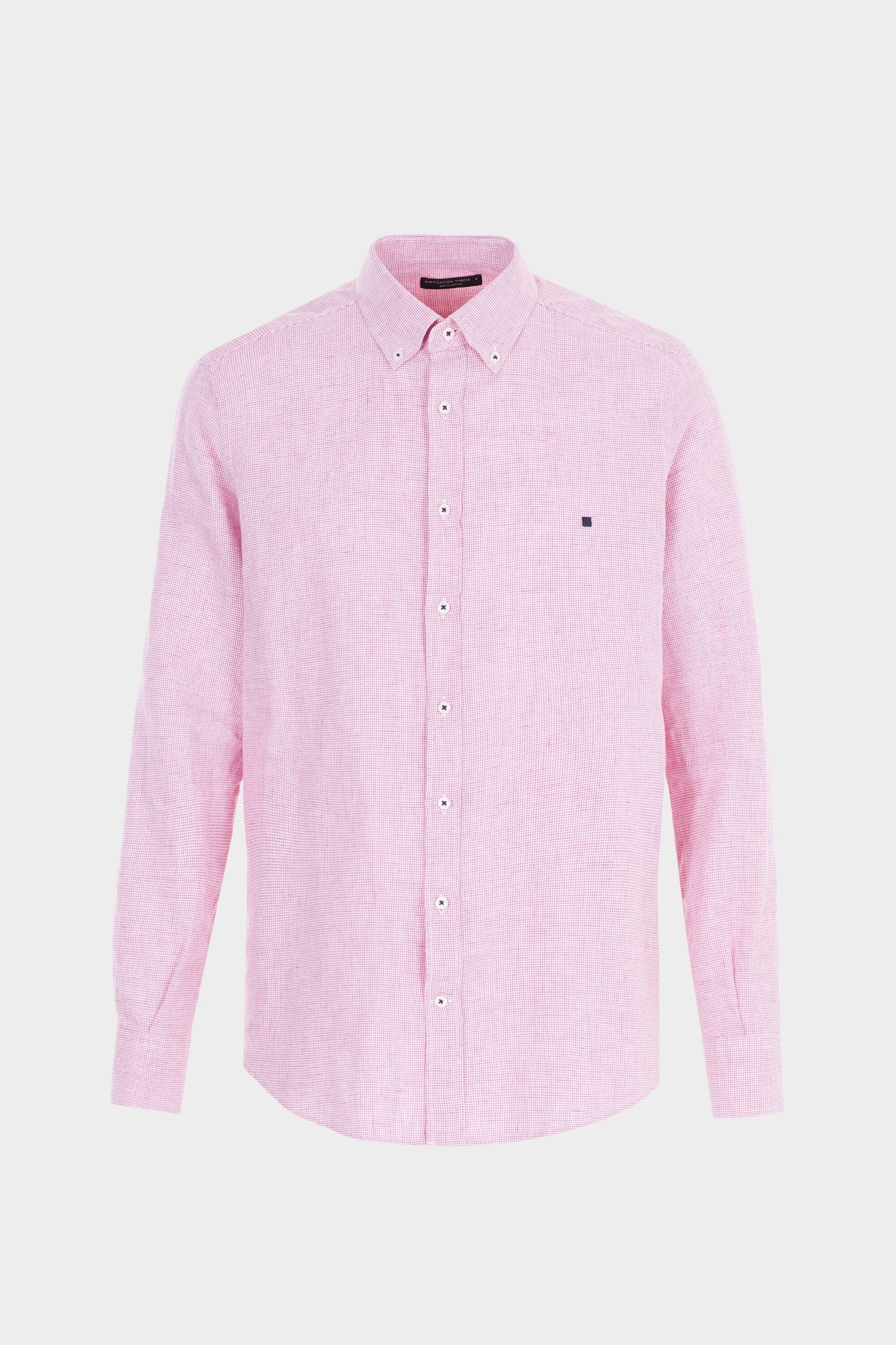 CAMISA LINO ALGODON PATA DE GALLO rosa blanco Purificacion Garcia Chile