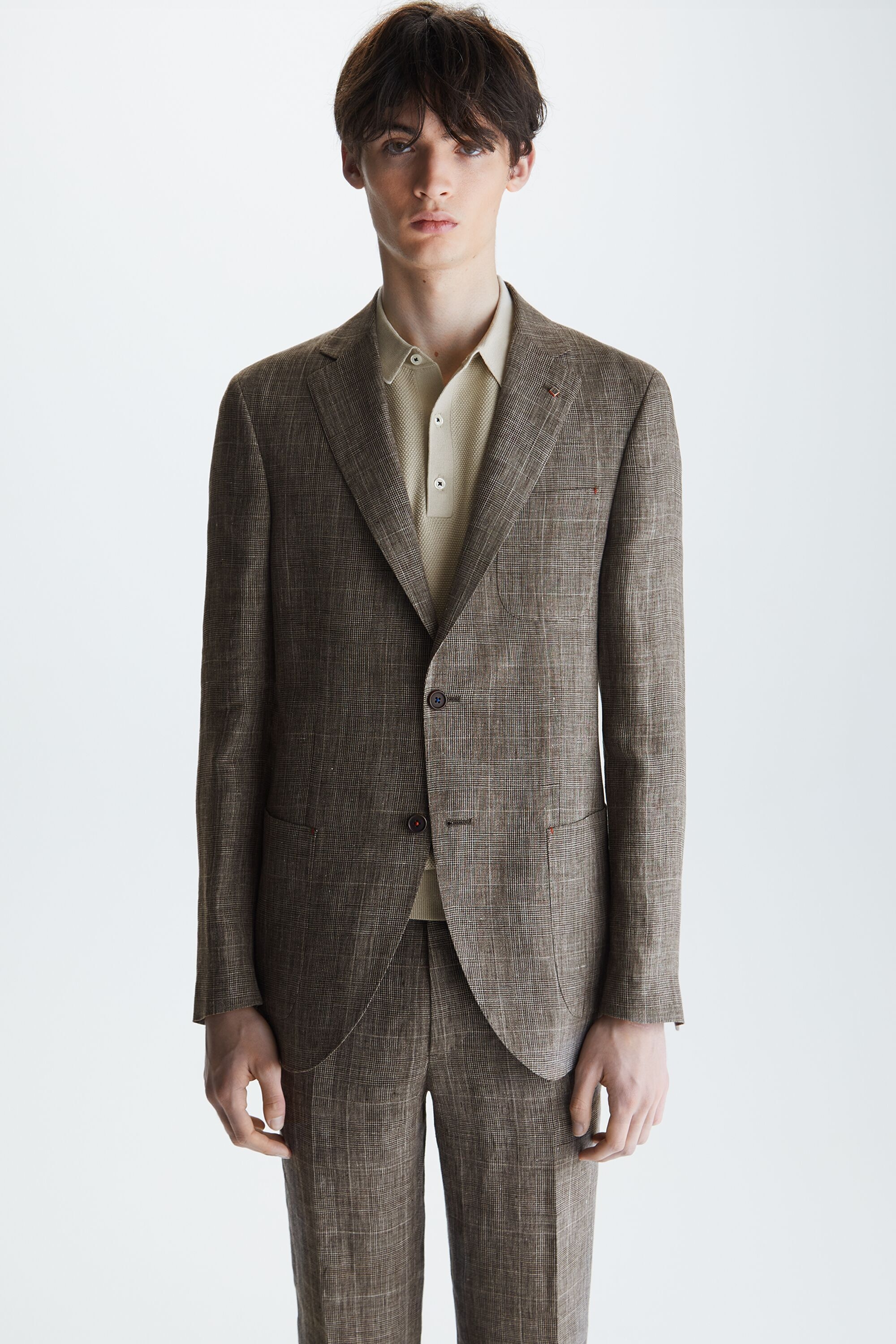PRINCE OF WALES LINEN RELAXED FIT SUIT JACKET