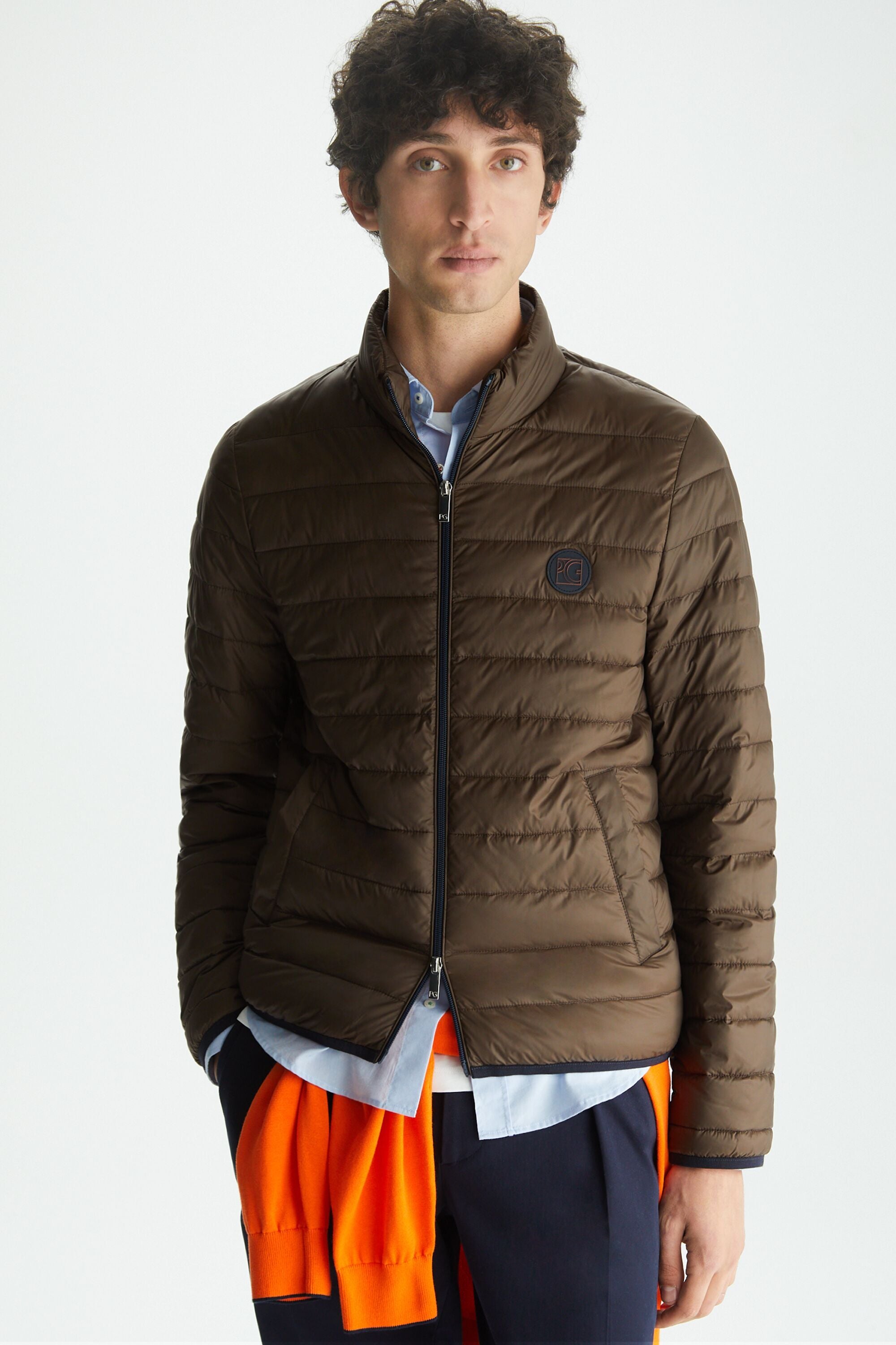 Quilted nylon full-zip down jacket with eagle logo patch | EMPORIO ARMANI  Man