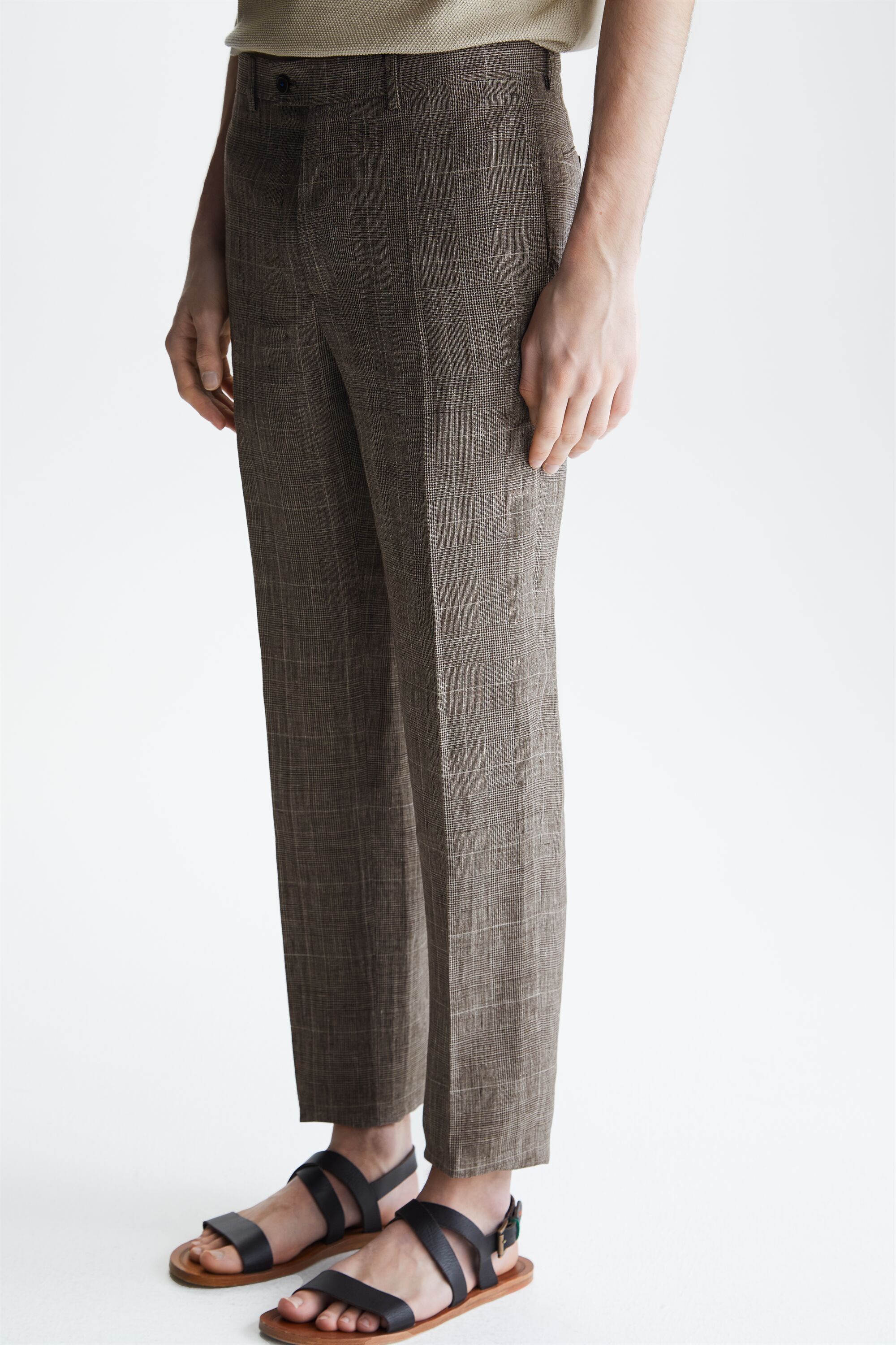 PRINCE OF WALES LINEN CLASSIC FIT SUIT TROUSERS