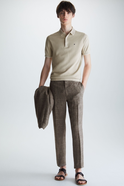 PRINCE OF WALES LINEN CLASSIC FIT SUIT TROUSERS
