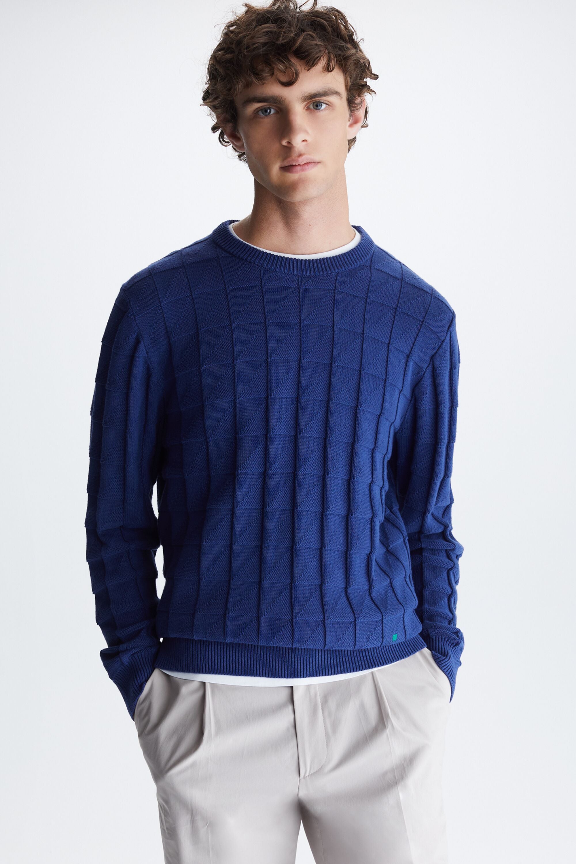 Origami structured cotton sweater grayish blue - Purificacion Garcia Denmark