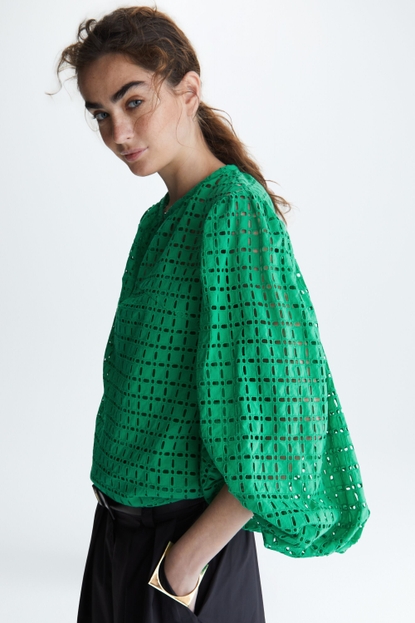 CUBE-SHAPED PERFORATED COTTON BLOUSE