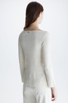 BUTTONED STRETCH-KNIT FITTED SWEATER