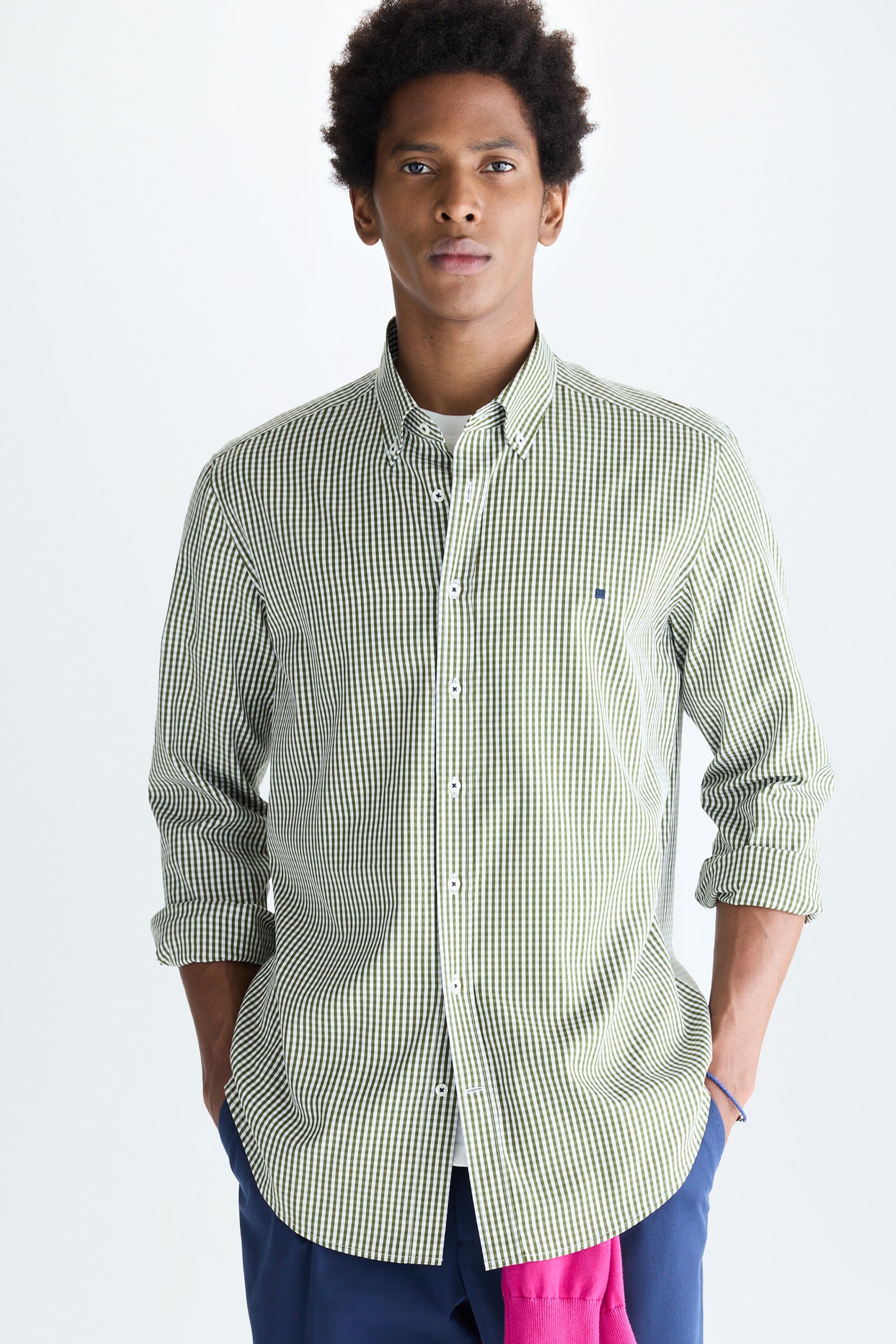 Gingham check poplin shirt