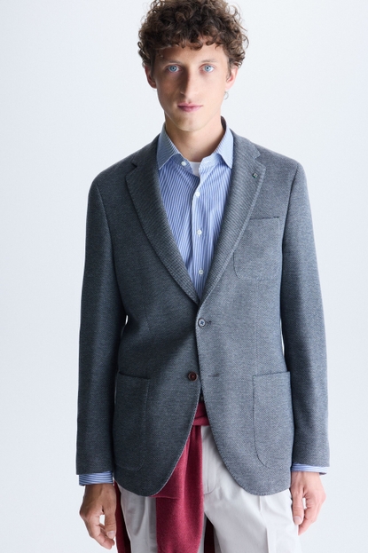 Textured knit relaxed fit blazer
