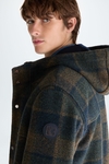 Chequered wool neoprene duffle coat