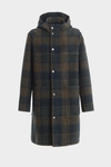 Chequered wool neoprene duffle coat