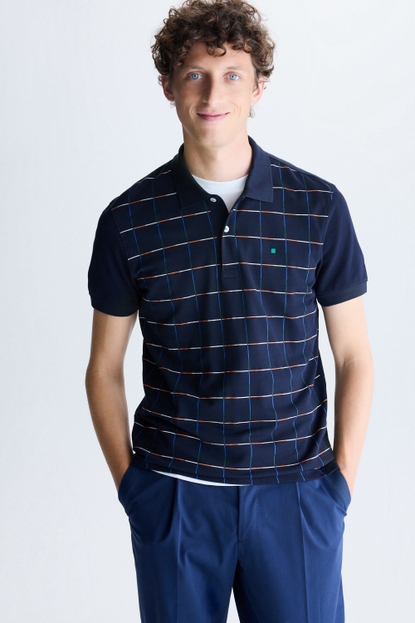 CHECKERED PRINT PIQUE POLO SHIRT