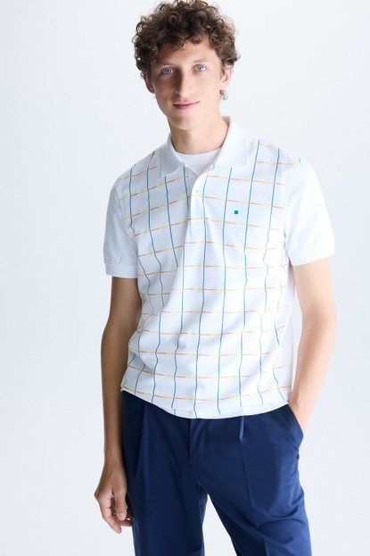 CHECKERED PRINT PIQUE POLO SHIRT