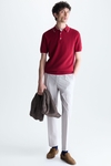 Contrast-tipped textured knit polo shirt