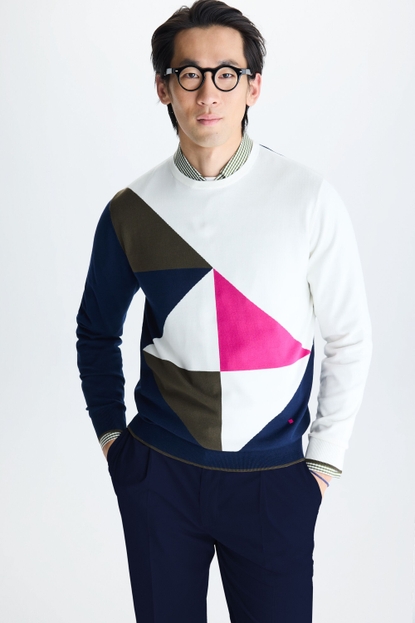 Origami intarsia pima cotton sweater