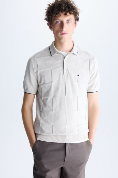 Origami textured knit polo shirt
