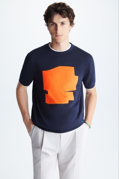 Cube intarsia knit t-shirt