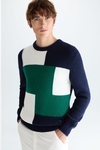 Jersey algodón intarsia Colorblock