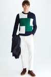 Colorblock intarsia cotton sweater