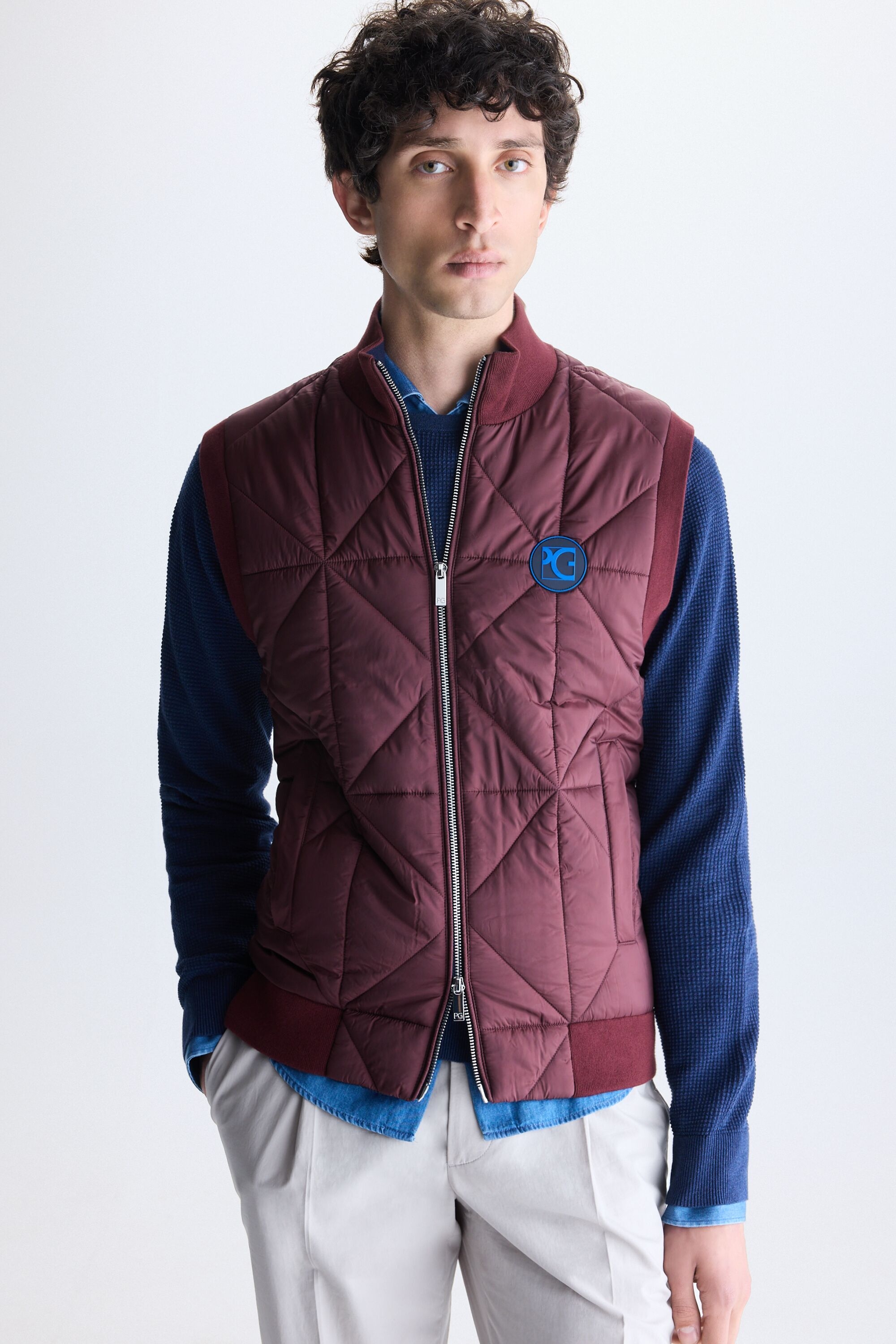 Origami-quilted nylon knit gilet