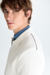 Polo collar textured cotton sweater